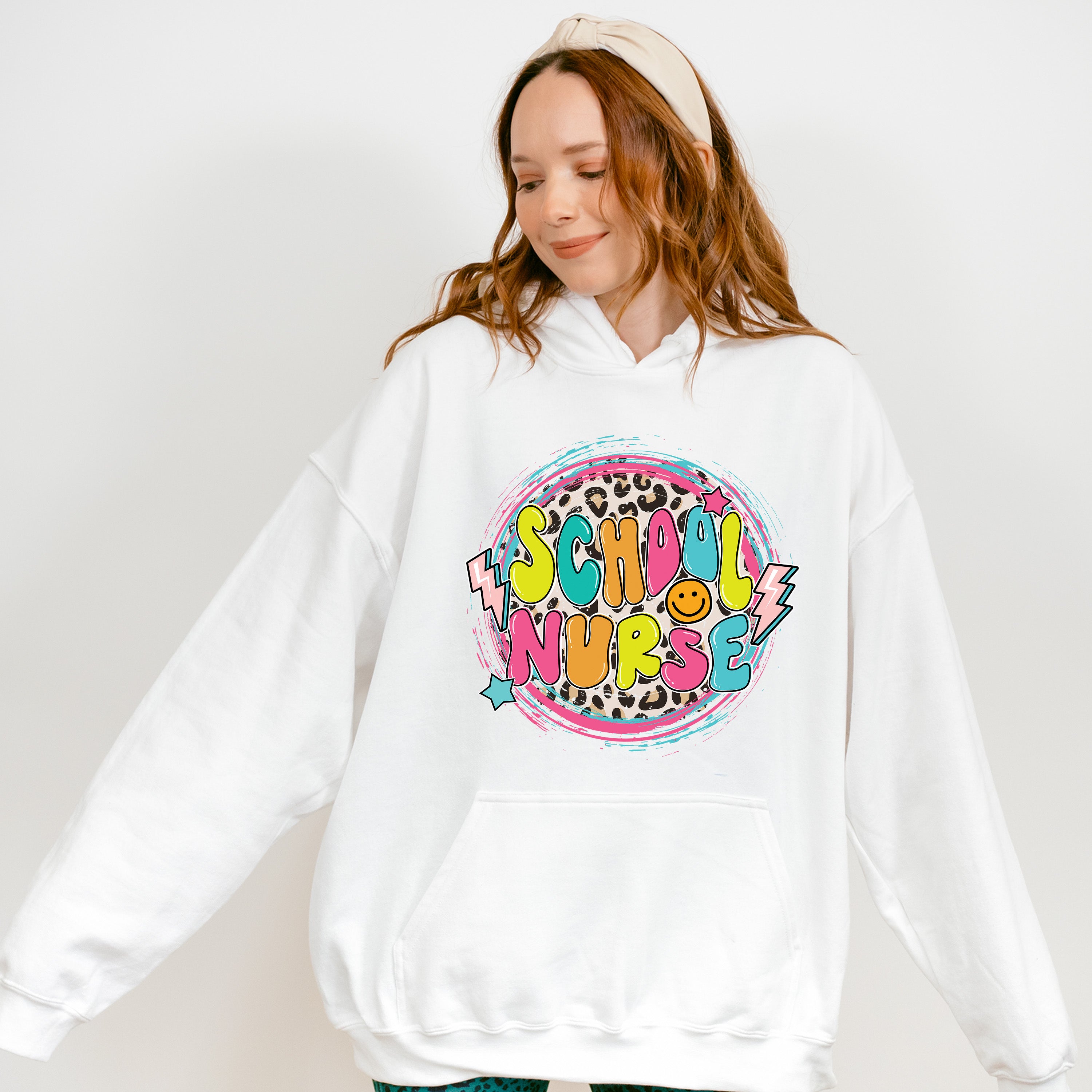 School Nurse Lightning Circle Leopard Design - School Nurse Unisex Crewneck T-Shirt Sweatshirt Hoodie