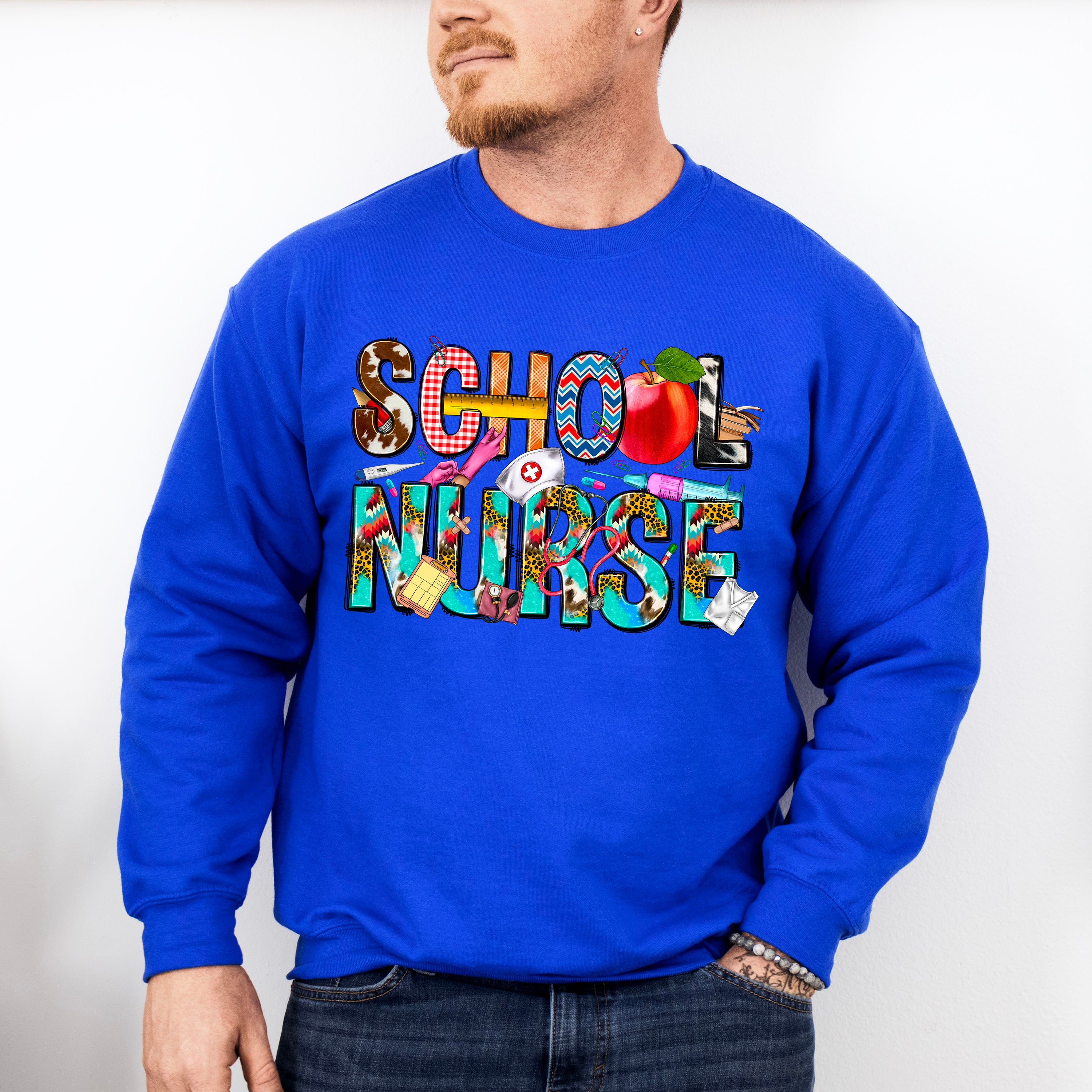 School Nurse Doodles Design - School Nurse Unisex Crewneck T-Shirt Sweatshirt Hoodie