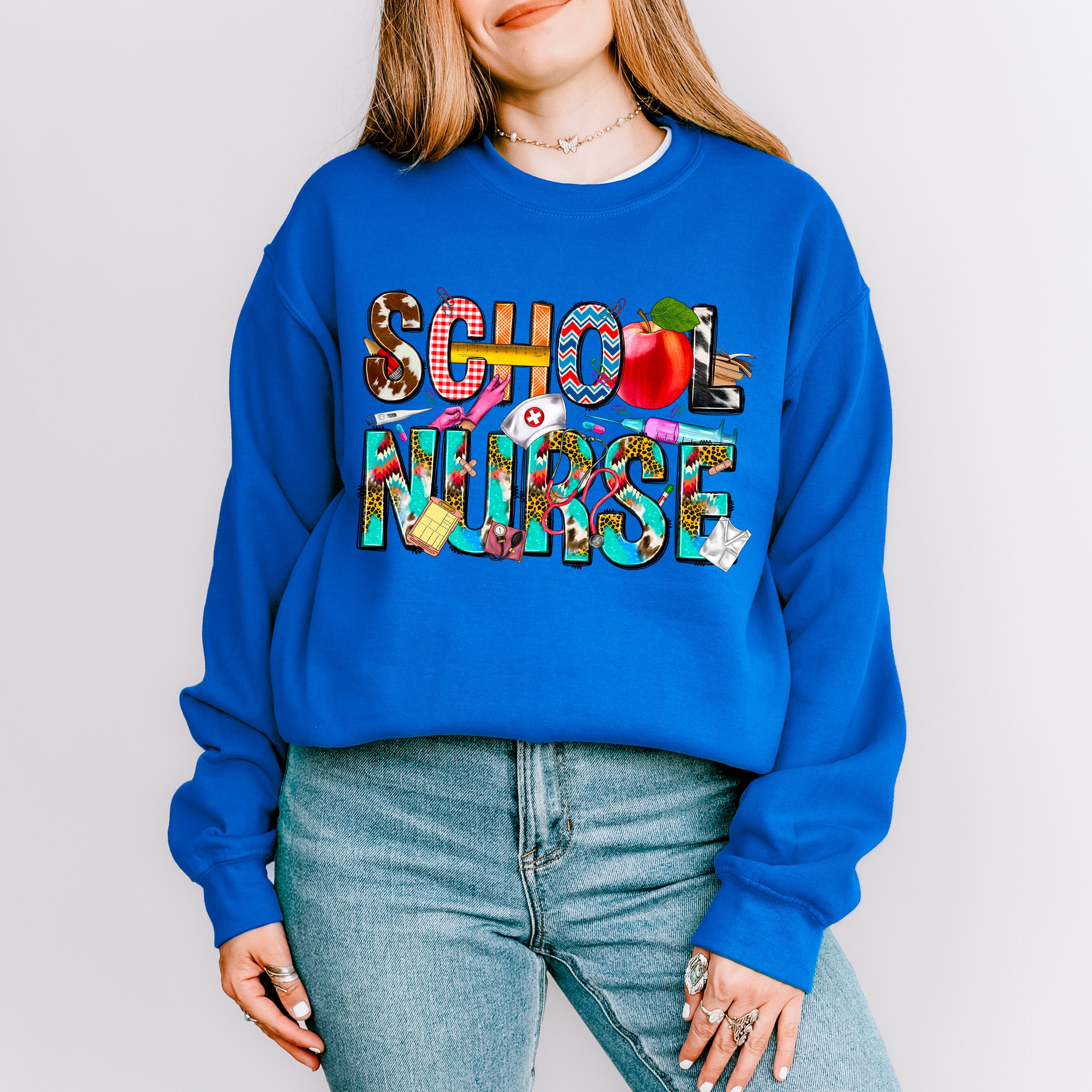 School Nurse Doodles Design - School Nurse Unisex Crewneck T-Shirt Sweatshirt Hoodie