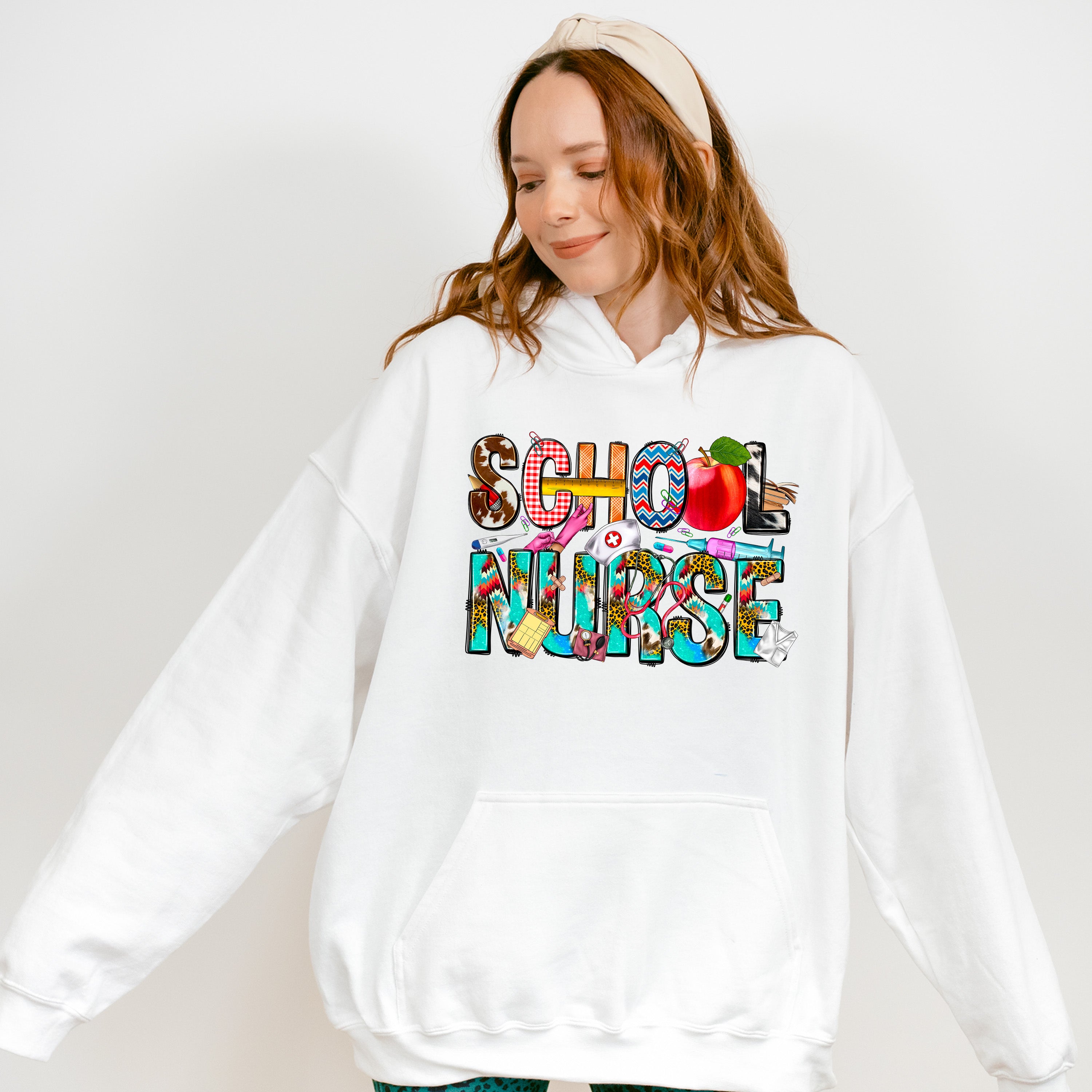 School Nurse Doodles Design - School Nurse Unisex Crewneck T-Shirt Sweatshirt Hoodie