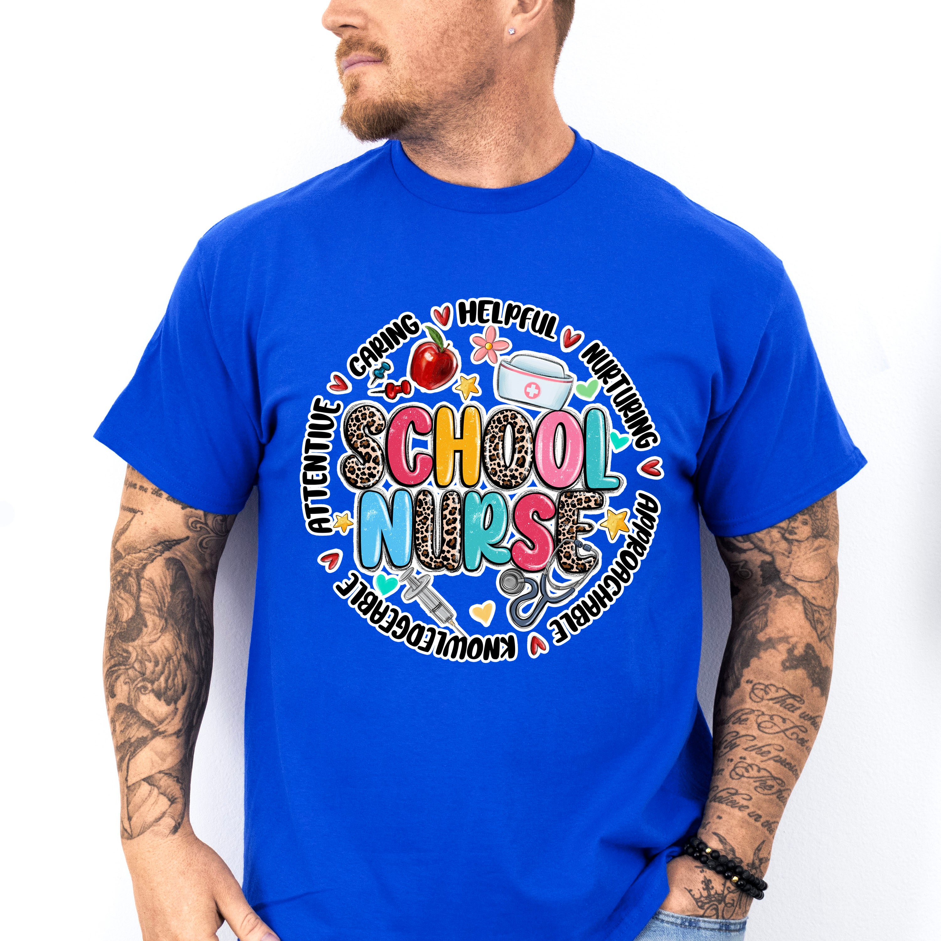 School Nurse Leopard Circle Design - School Nurse Unisex Crewneck T-Shirt Sweatshirt Hoodie