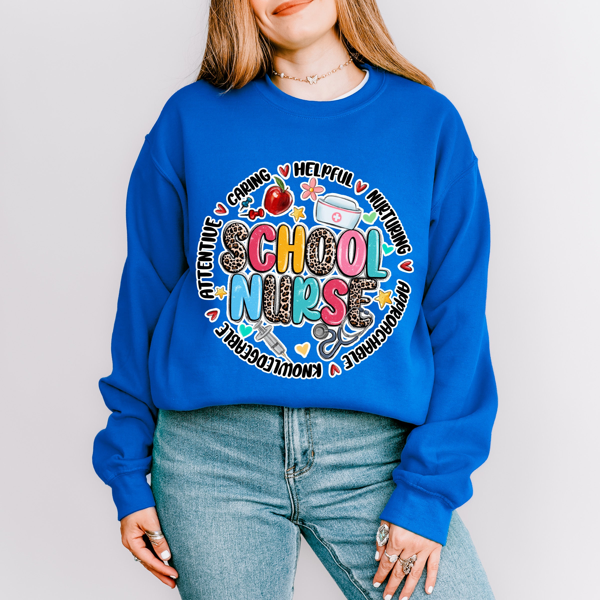 School Nurse Leopard Circle Design - School Nurse Unisex Crewneck T-Shirt Sweatshirt Hoodie