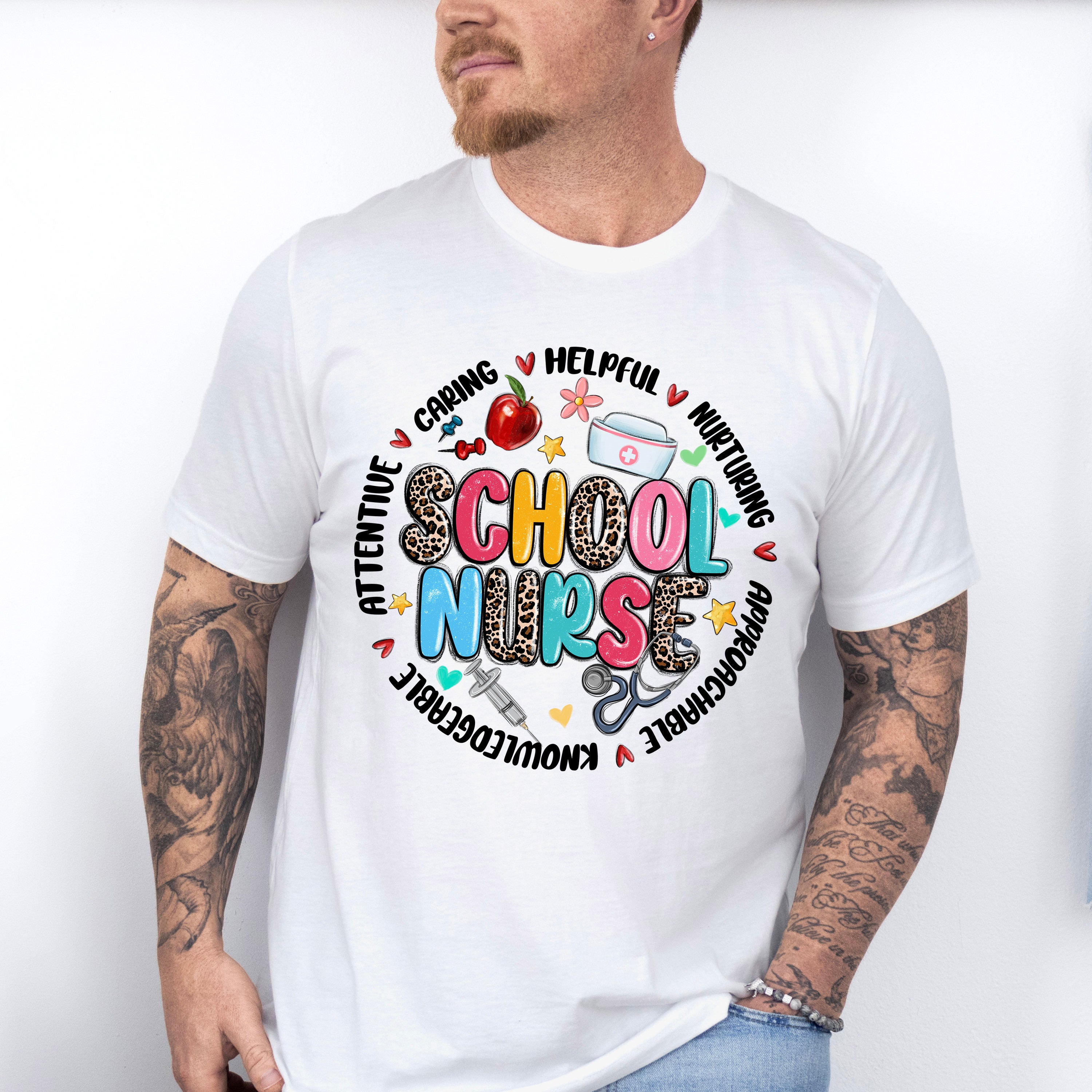 School Nurse Leopard Circle Design - School Nurse Unisex Crewneck T-Shirt Sweatshirt Hoodie