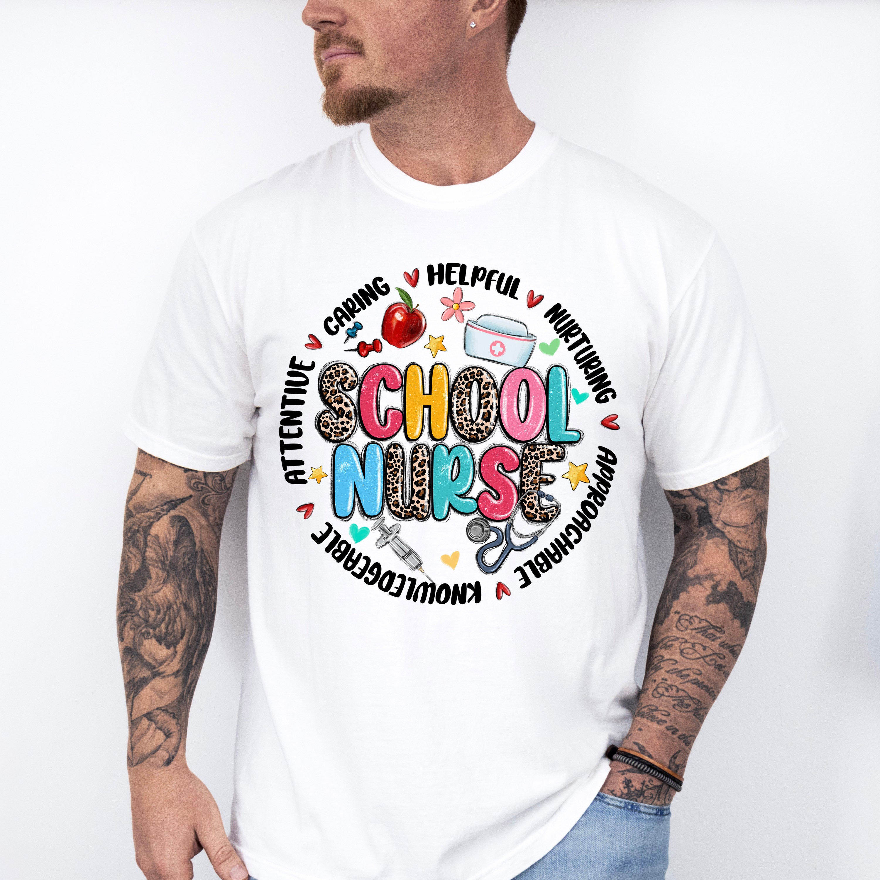 School Nurse Leopard Circle Design - School Nurse Unisex Crewneck T-Shirt Sweatshirt Hoodie