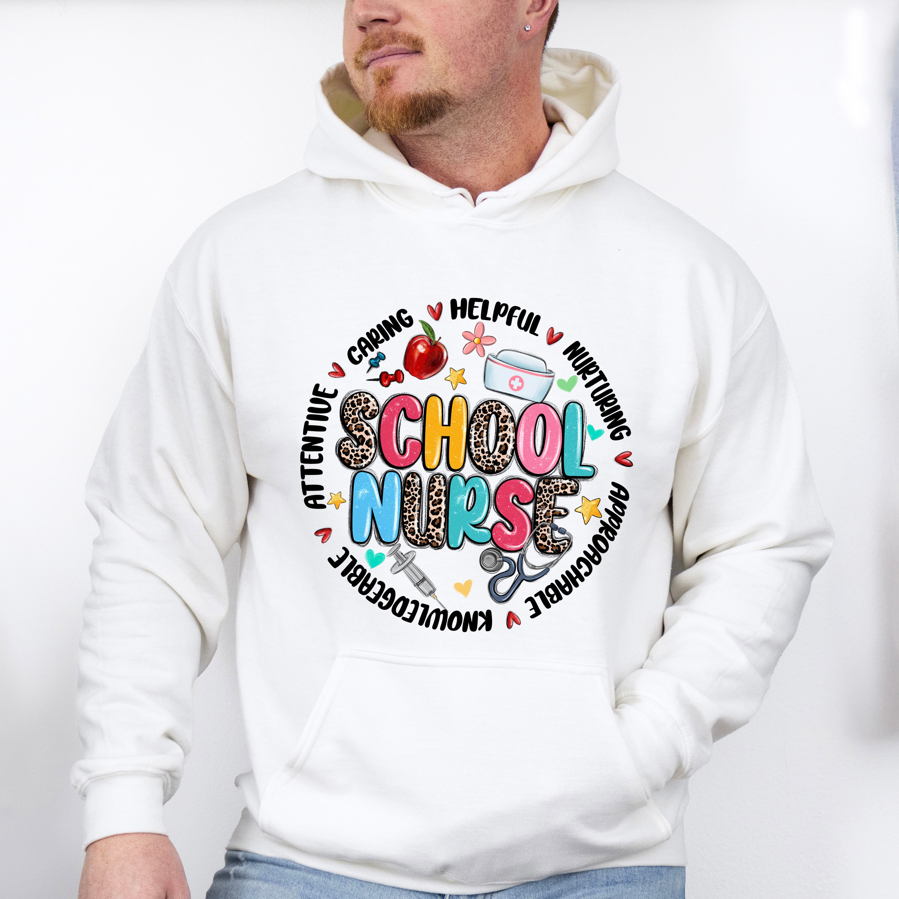 School Nurse Leopard Circle Design - School Nurse Unisex Crewneck T-Shirt Sweatshirt Hoodie