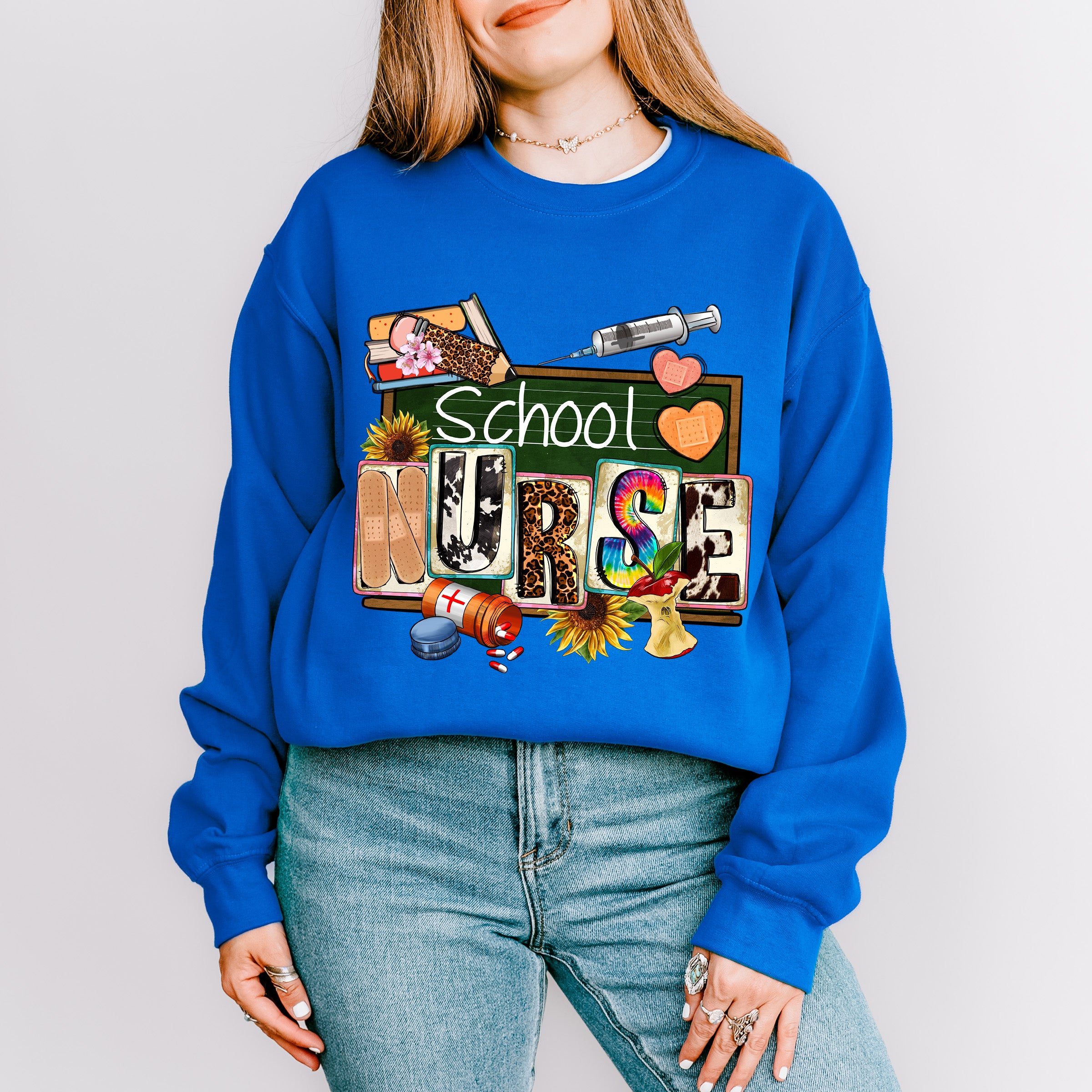 School Nurse Blackboard Design - School Nurse Unisex Crewneck T-Shirt Sweatshirt Hoodie