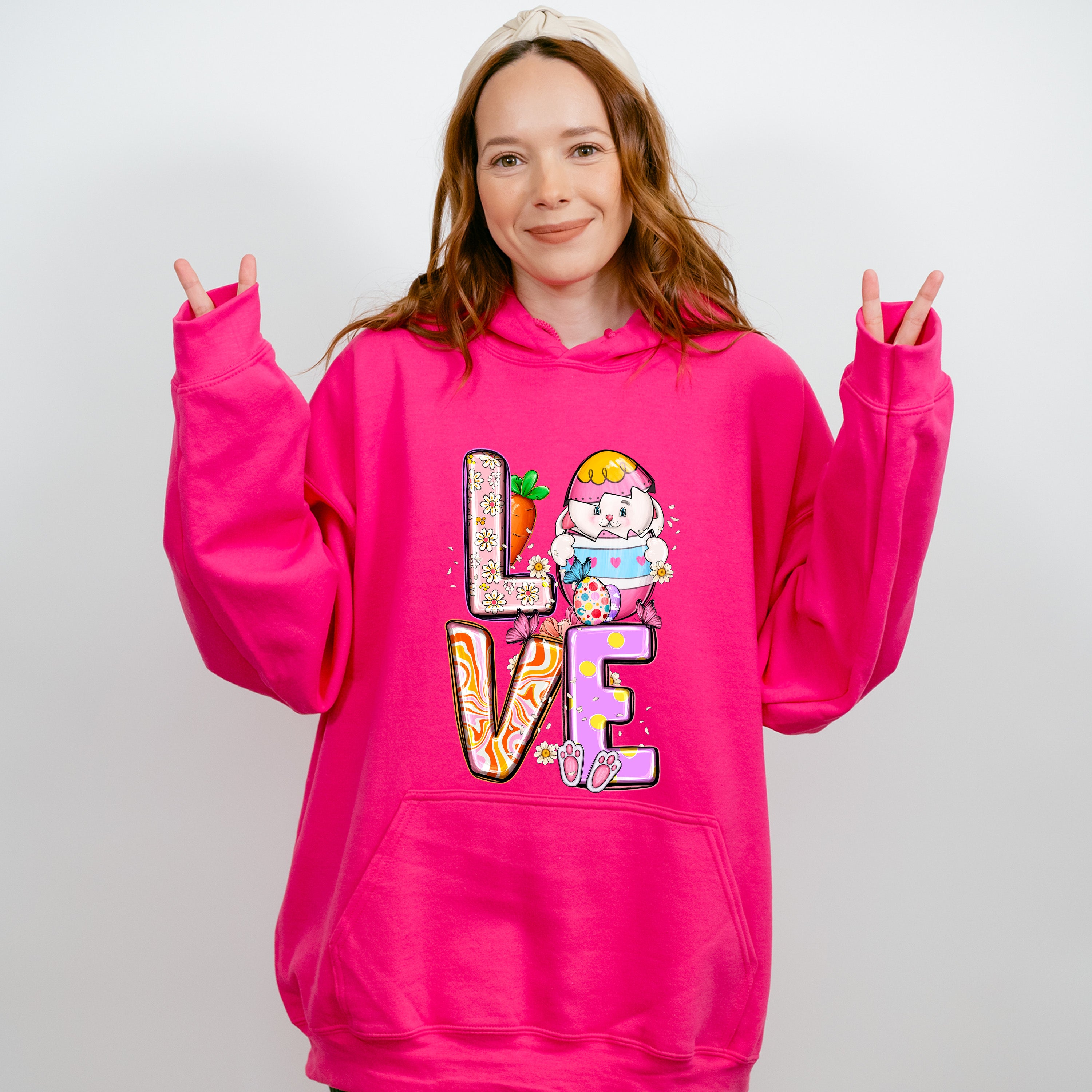 LOVE Bunny Holding Egg - Easter Day Unisex Crewneck T-Shirt Sweatshirt Hoodie