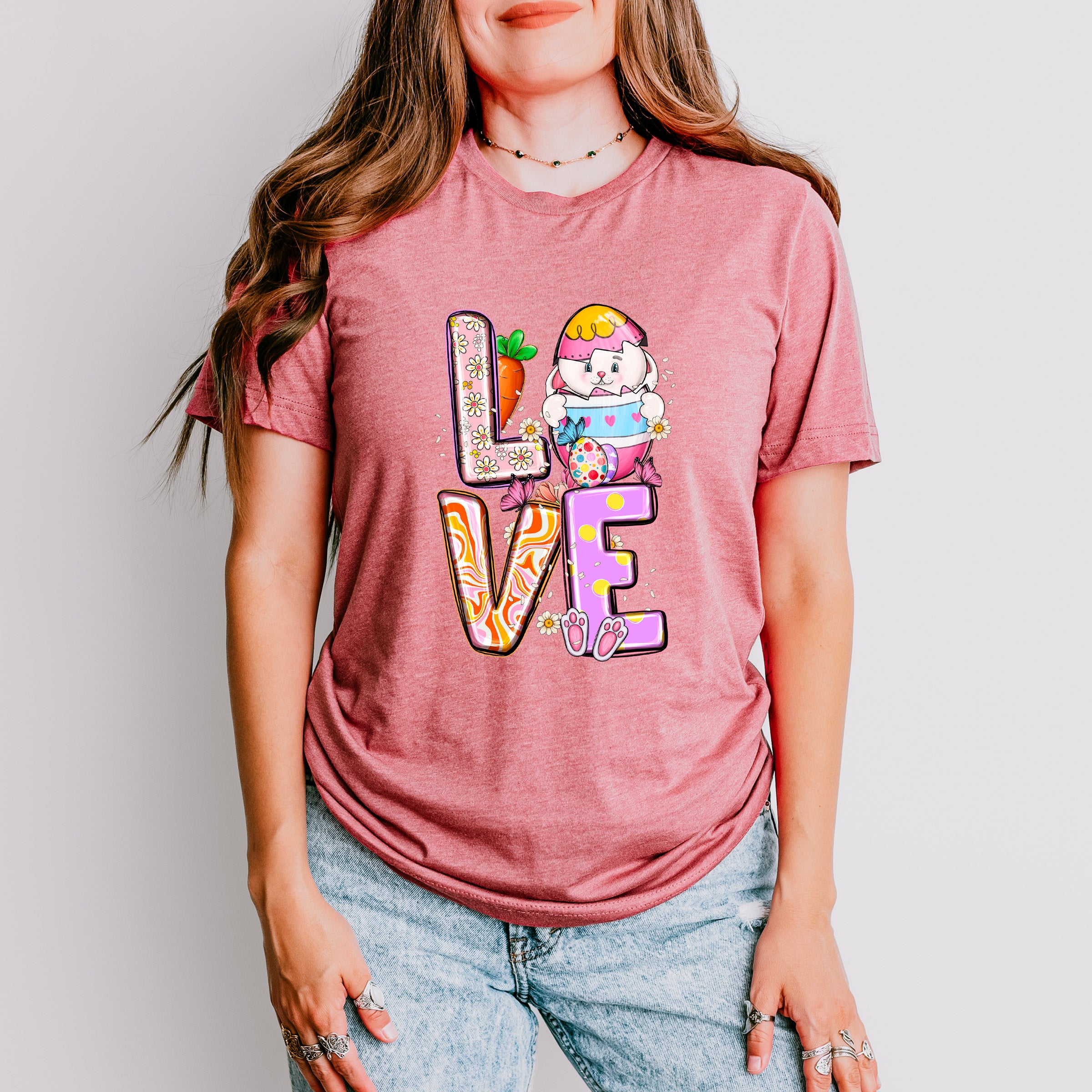 LOVE Bunny Holding Egg - Easter Day Unisex Crewneck T-Shirt Sweatshirt Hoodie