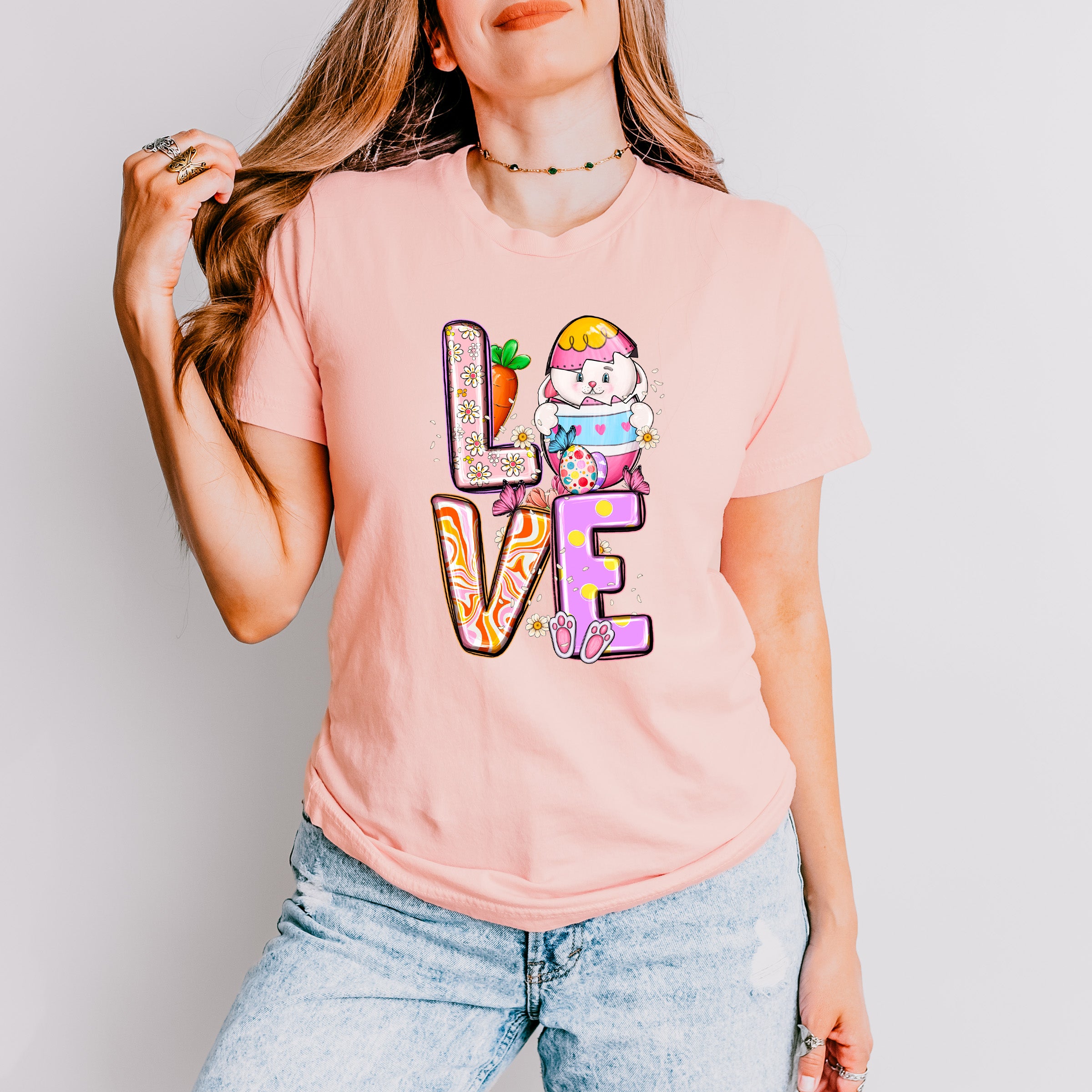 LOVE Bunny Holding Egg - Easter Day Unisex Crewneck T-Shirt Sweatshirt Hoodie