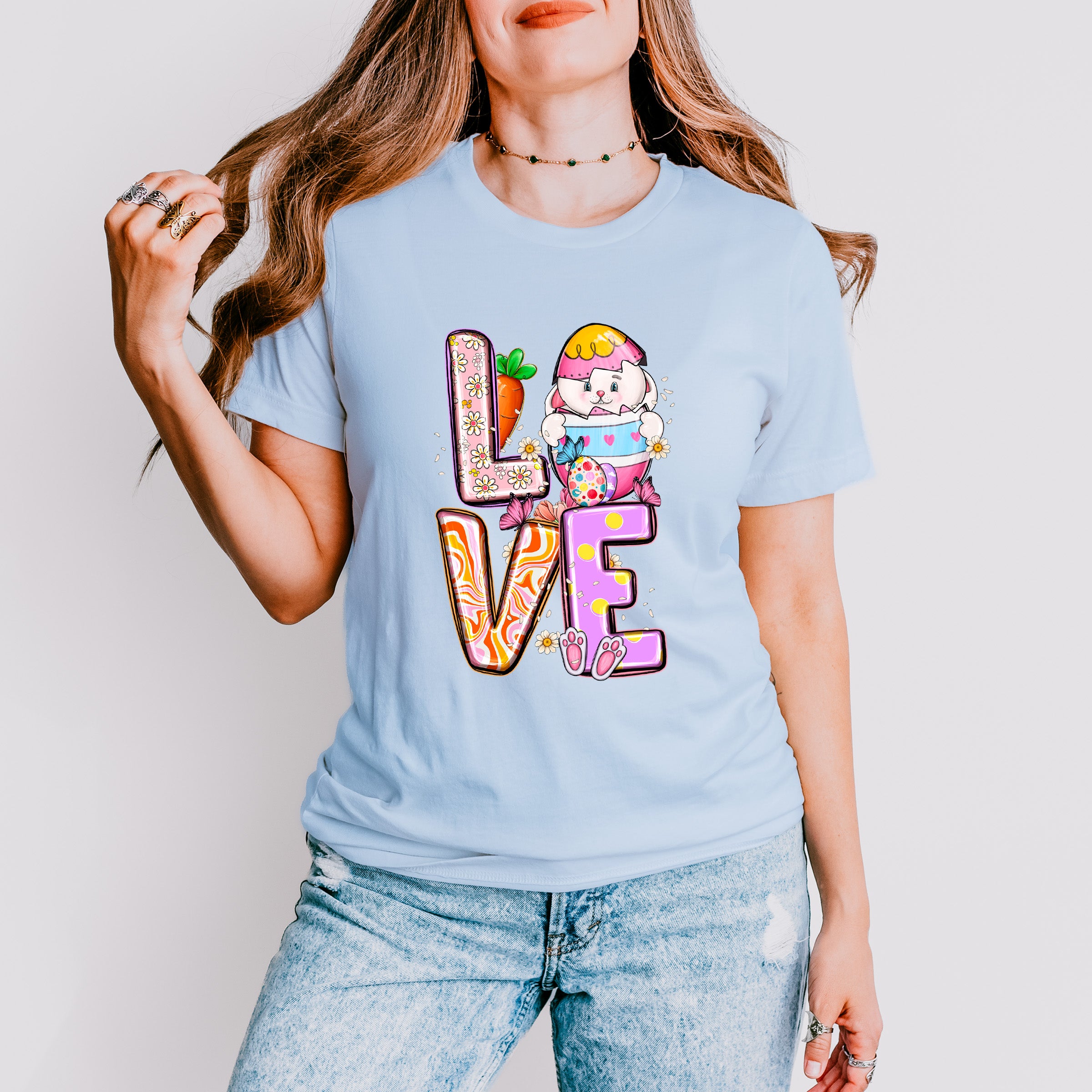 LOVE Bunny Holding Egg - Easter Day Unisex Crewneck T-Shirt Sweatshirt Hoodie