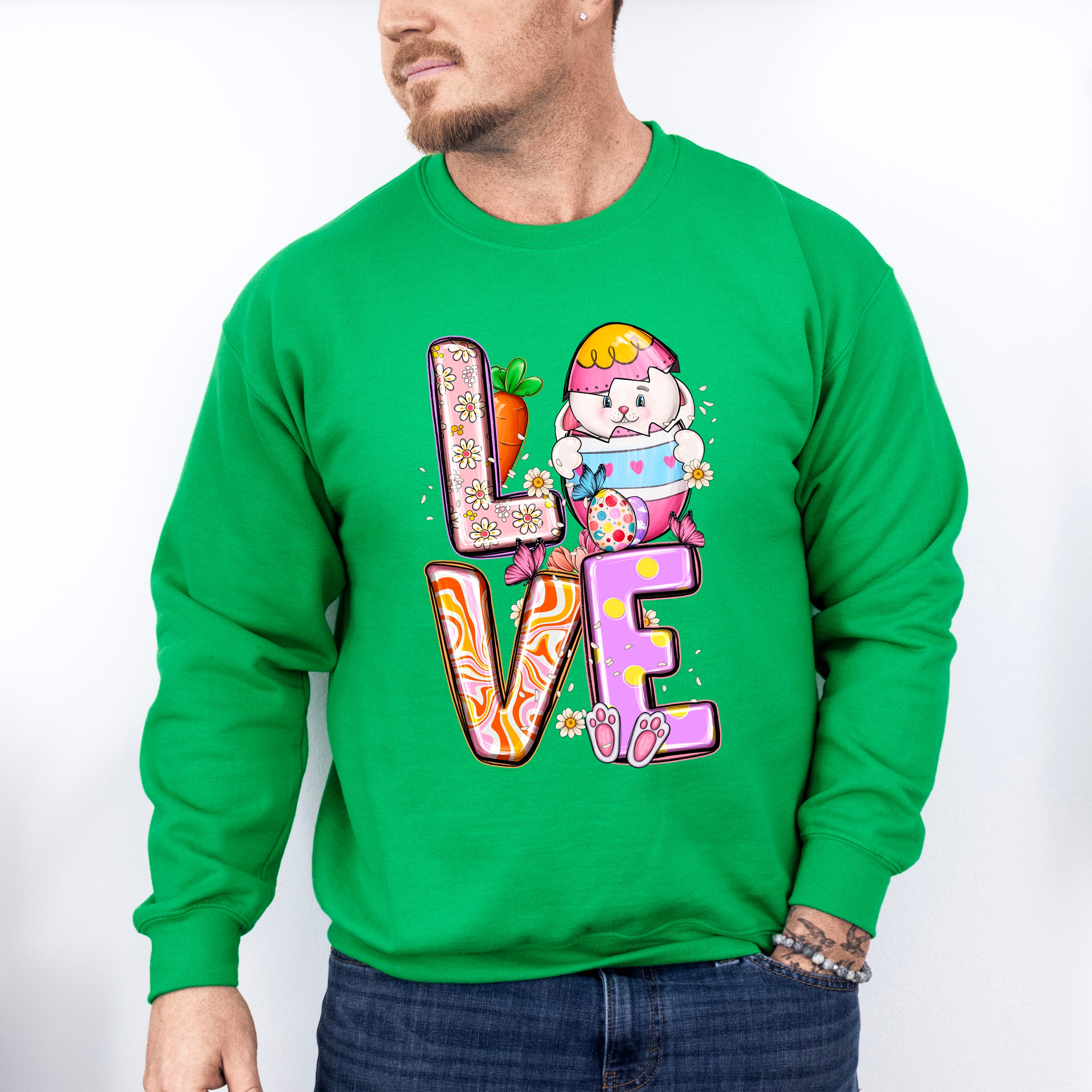 LOVE Bunny Holding Egg - Easter Day Unisex Crewneck T-Shirt Sweatshirt Hoodie