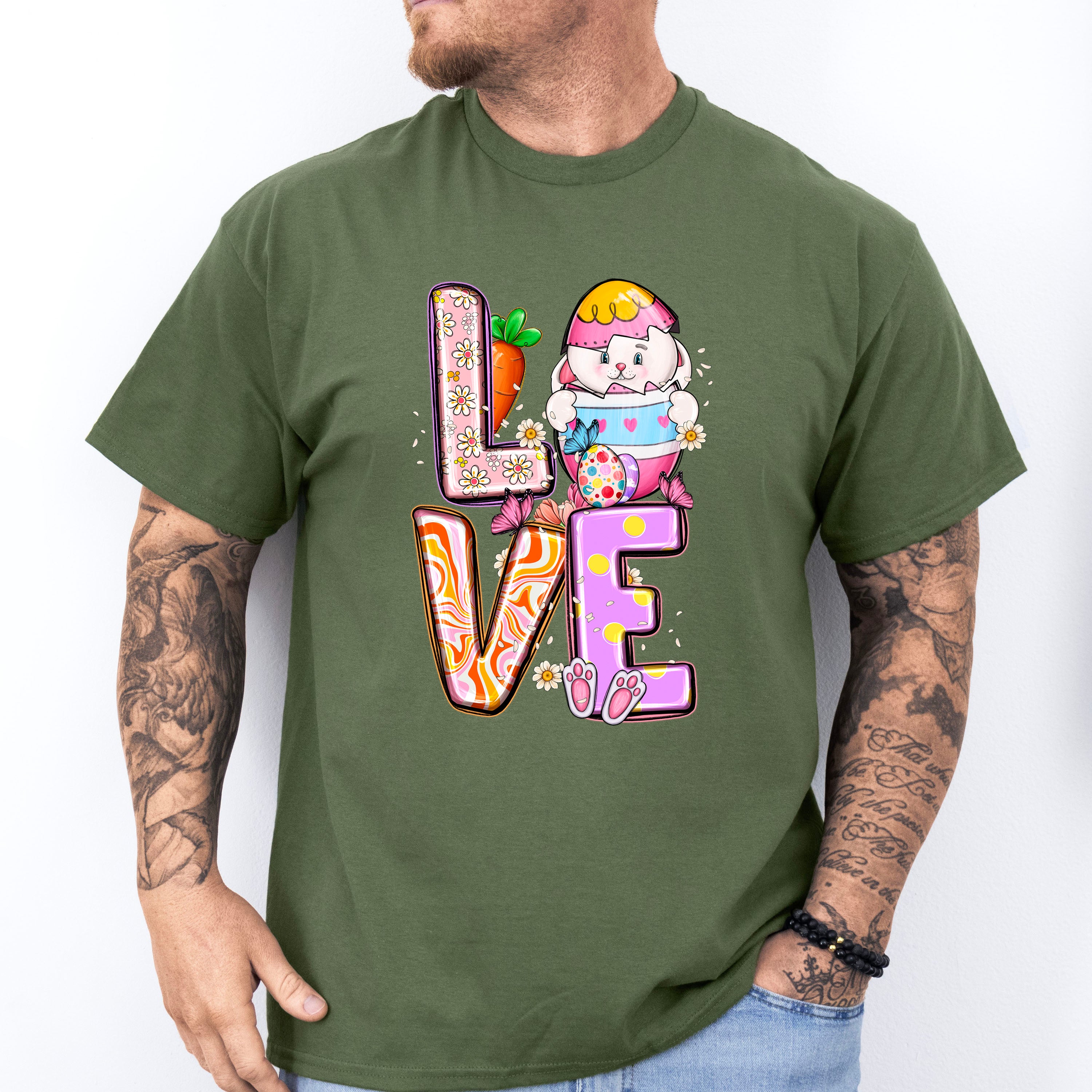 LOVE Bunny Holding Egg - Easter Day Unisex Crewneck T-Shirt Sweatshirt Hoodie