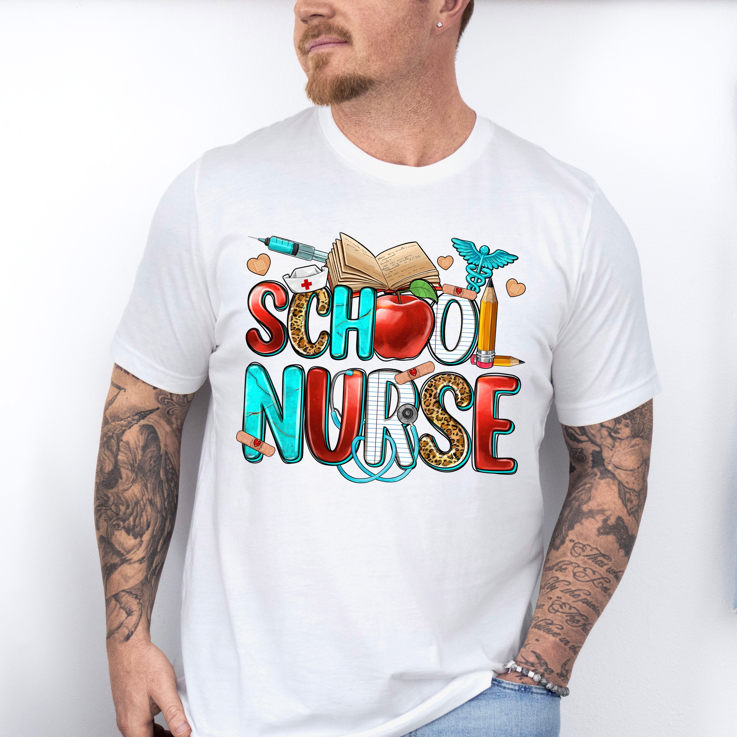 Apple And Book School Nurse Design - School Nurse Unisex Crewneck T-Shirt Sweatshirt Hoodie