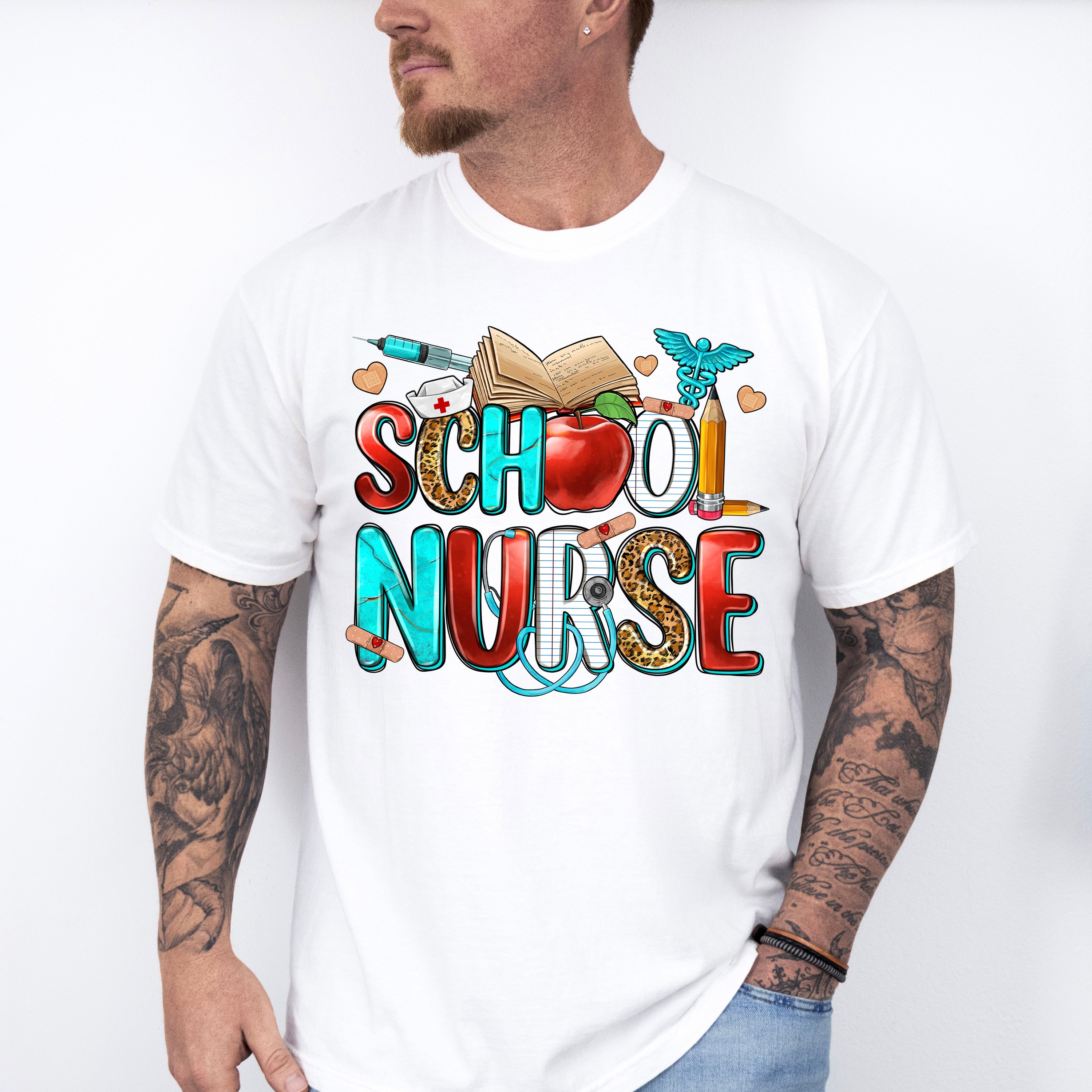 Apple And Book School Nurse Design - School Nurse Unisex Crewneck T-Shirt Sweatshirt Hoodie