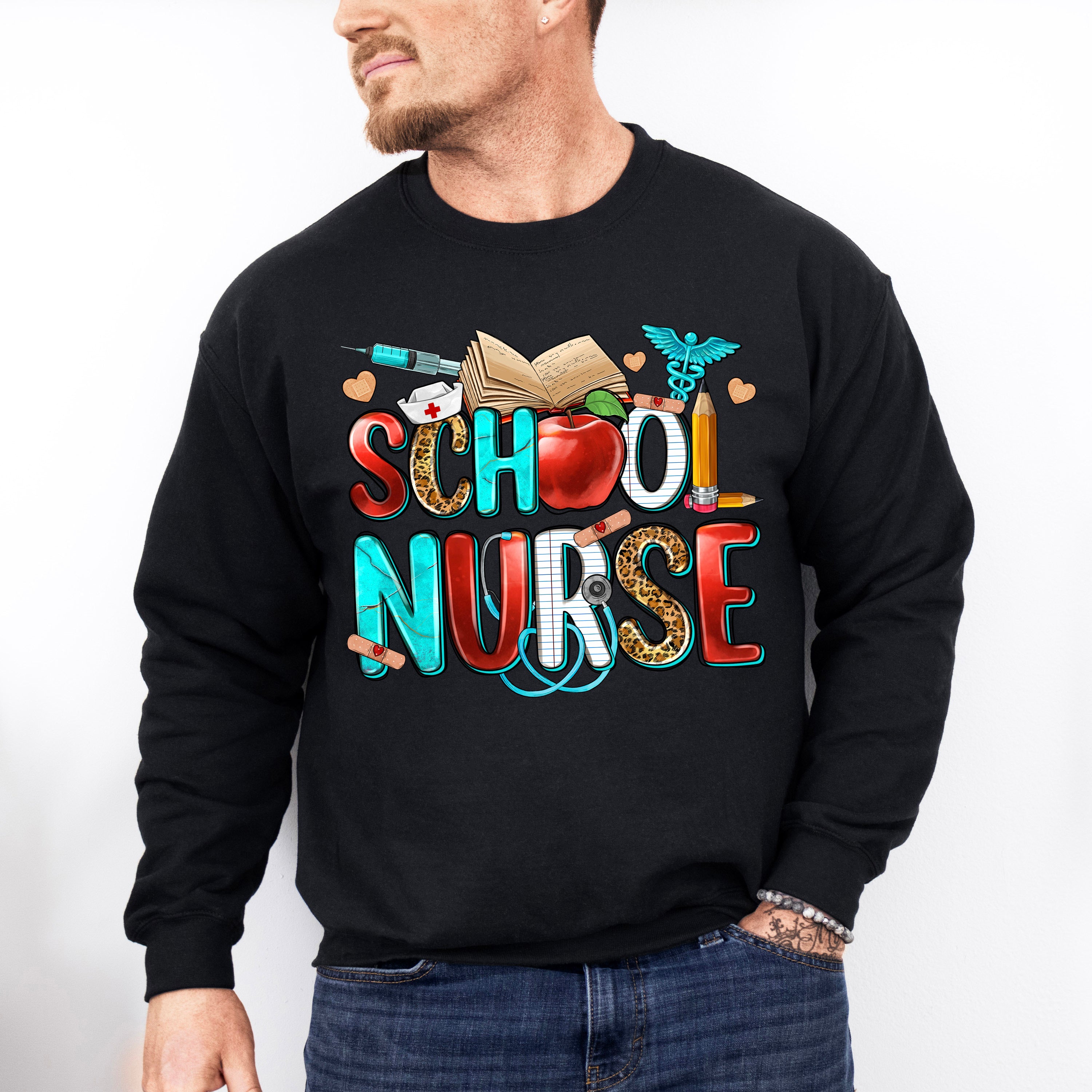 Apple And Book School Nurse Design - School Nurse Unisex Crewneck T-Shirt Sweatshirt Hoodie