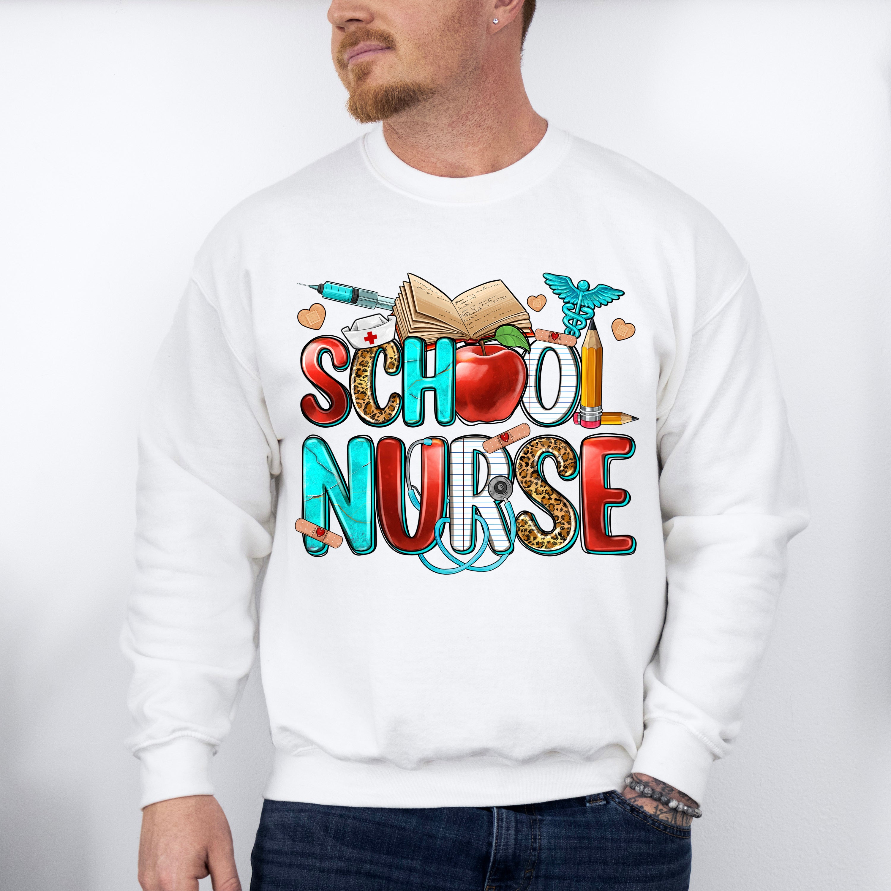 Apple And Book School Nurse Design - School Nurse Unisex Crewneck T-Shirt Sweatshirt Hoodie