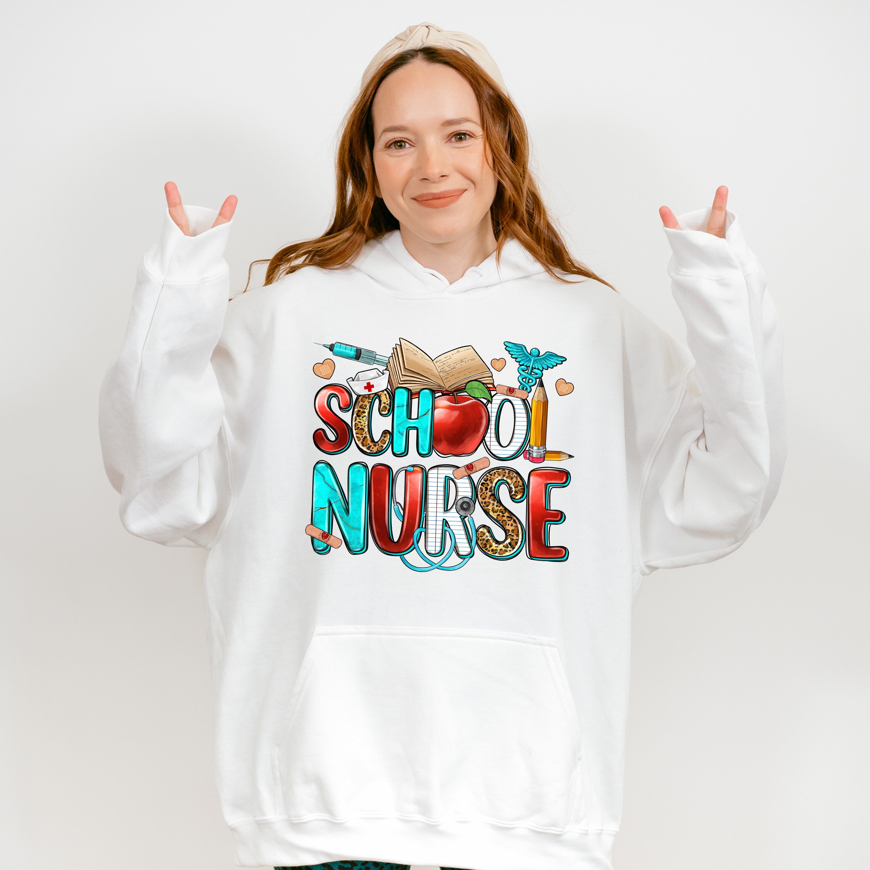 Apple And Book School Nurse Design - School Nurse Unisex Crewneck T-Shirt Sweatshirt Hoodie