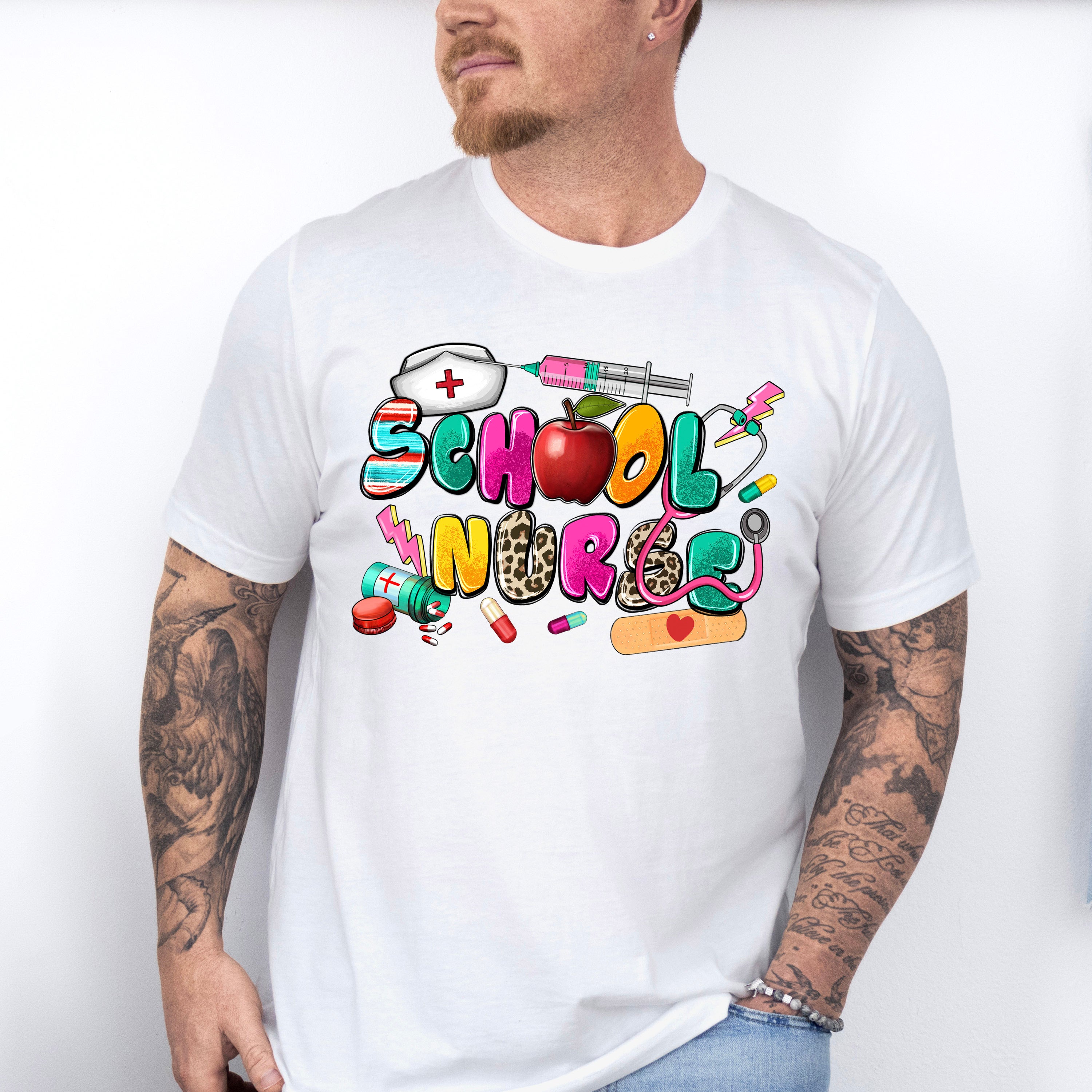 Apple And Syringe School Nurse Design - School Nurse Unisex Crewneck T-Shirt Sweatshirt Hoodie