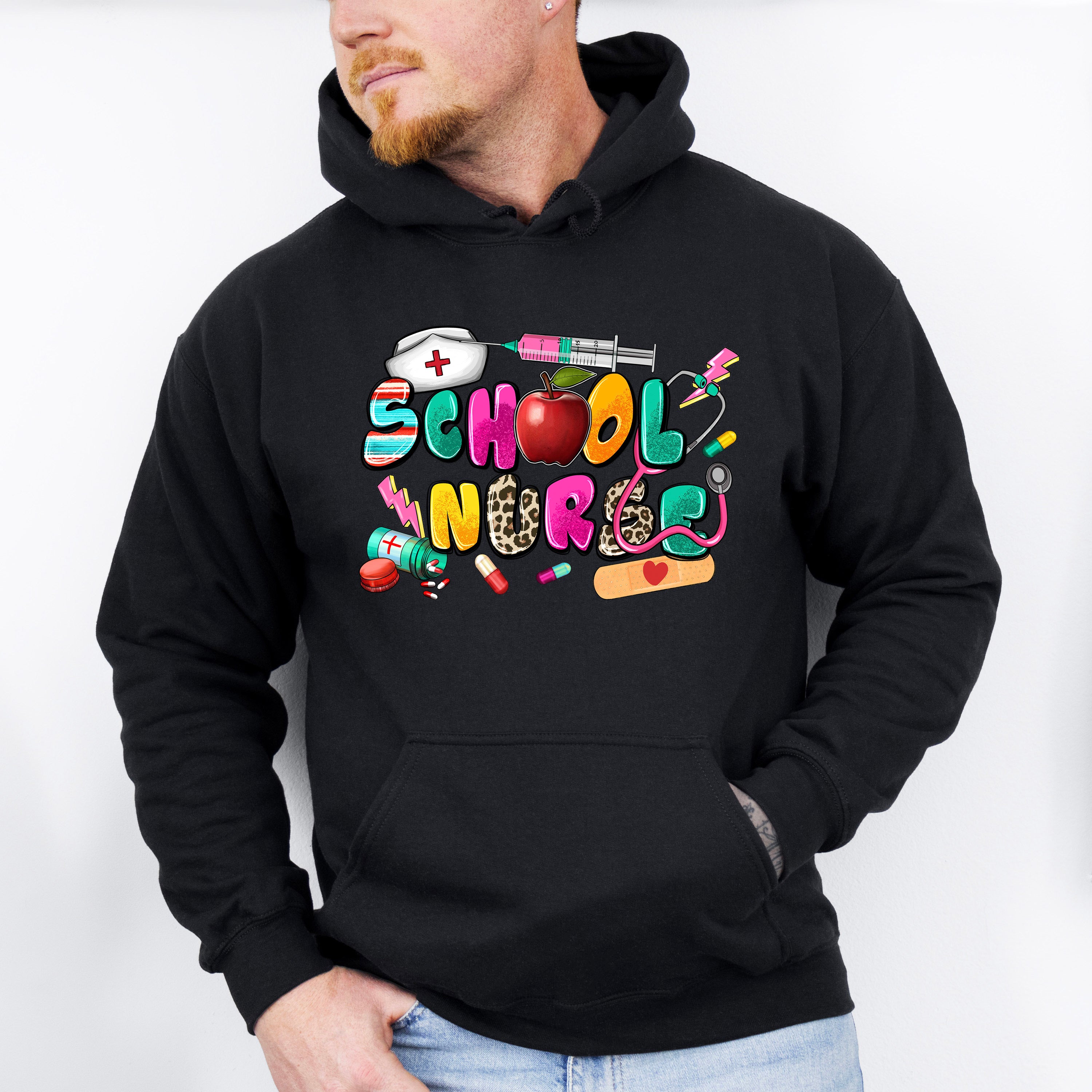Apple And Syringe School Nurse Design - School Nurse Unisex Crewneck T-Shirt Sweatshirt Hoodie
