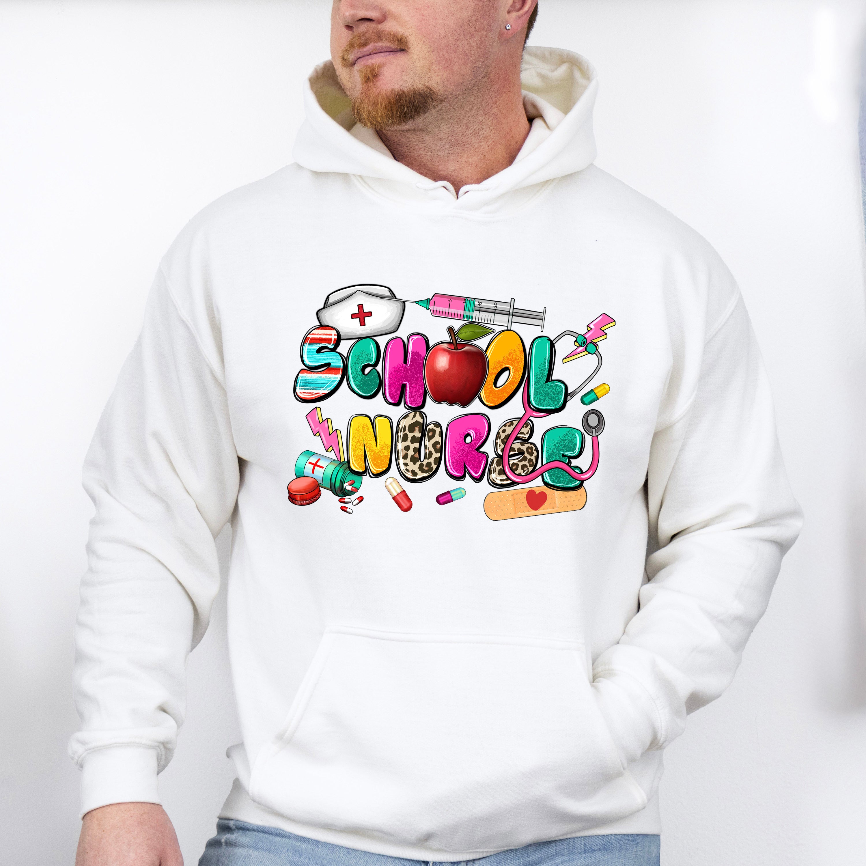 Apple And Syringe School Nurse Design - School Nurse Unisex Crewneck T-Shirt Sweatshirt Hoodie