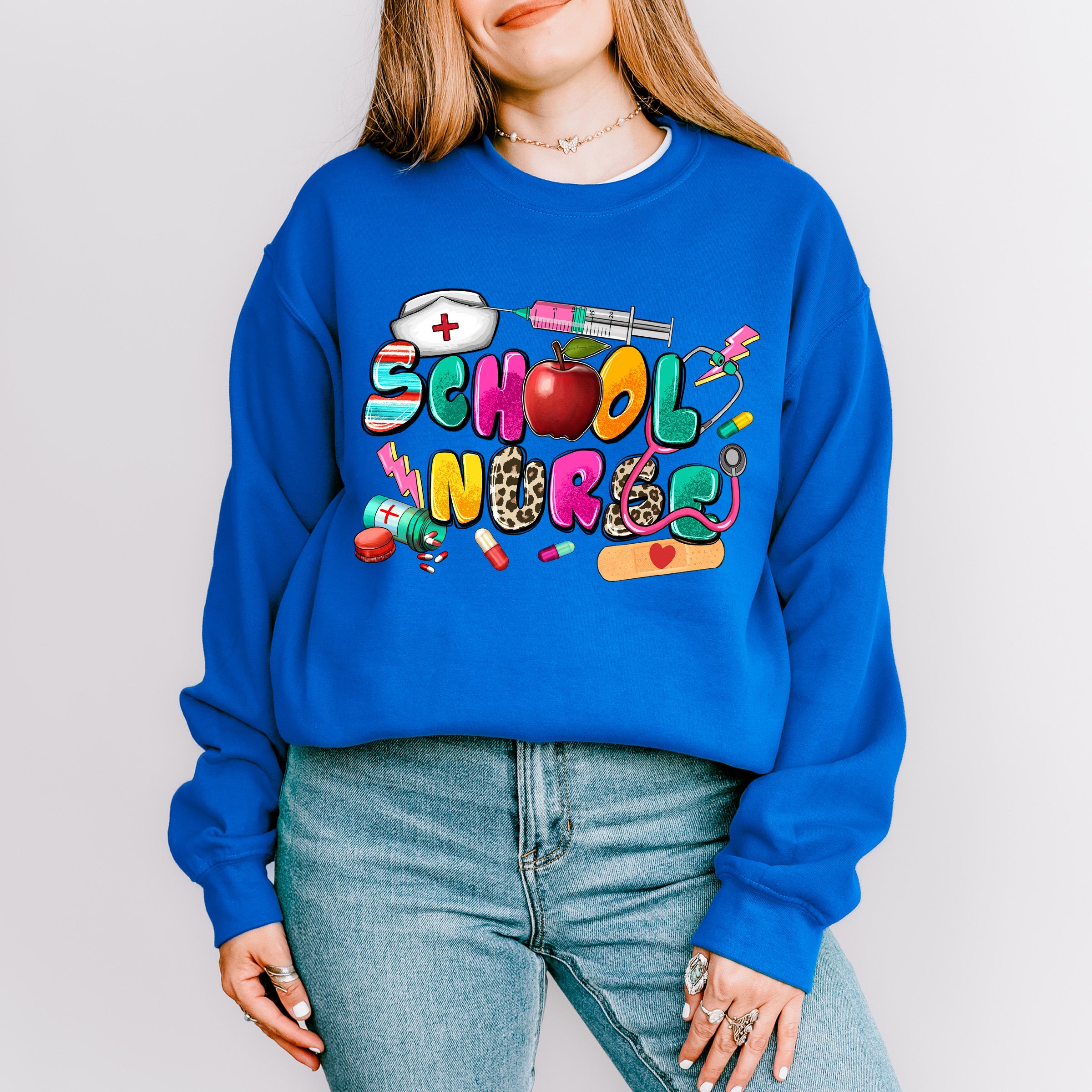 Apple And Syringe School Nurse Design - School Nurse Unisex Crewneck T-Shirt Sweatshirt Hoodie