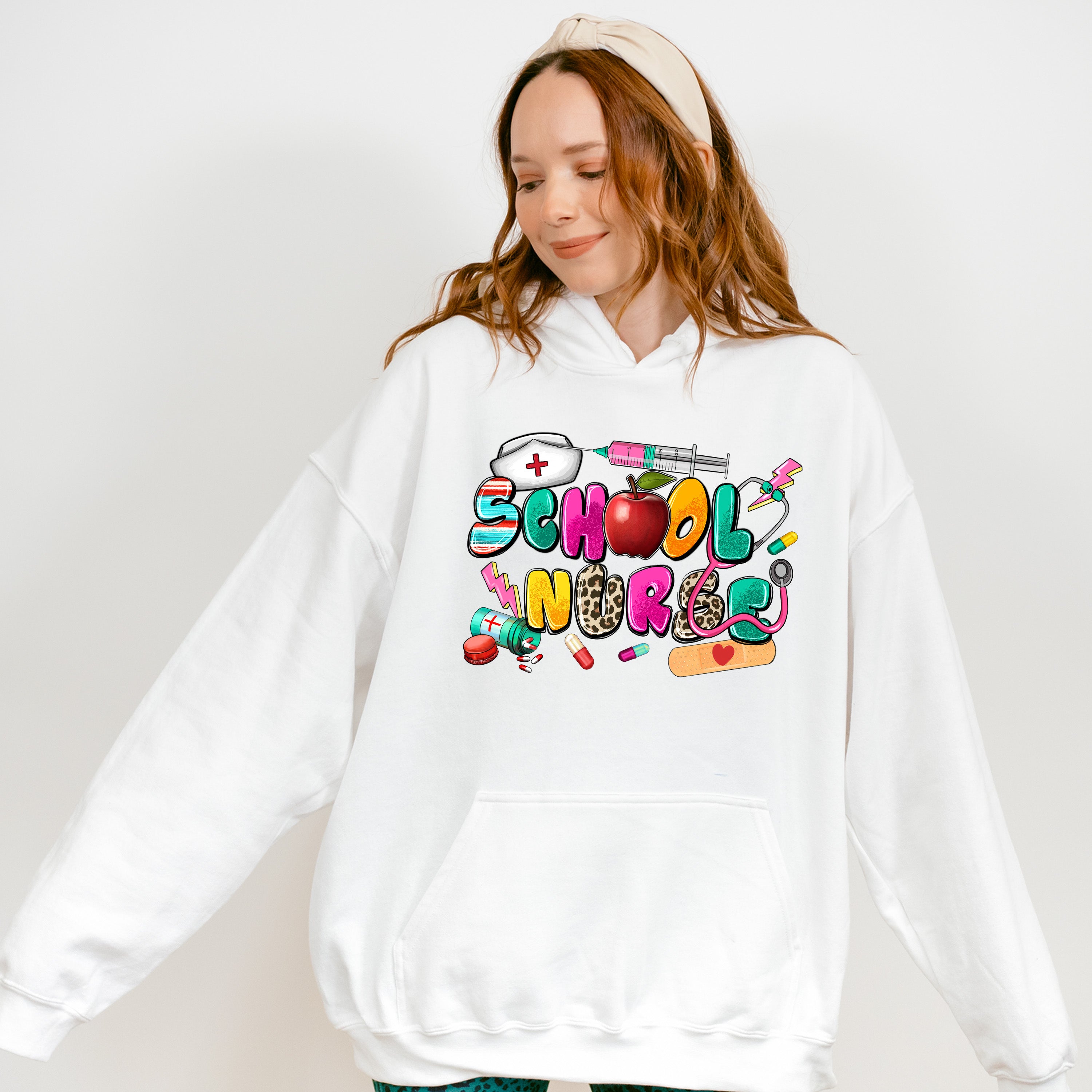 Apple And Syringe School Nurse Design - School Nurse Unisex Crewneck T-Shirt Sweatshirt Hoodie