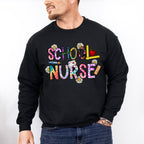 Flowers And Crayons School Nurse Design - School Nurse Unisex Crewneck T-Shirt Sweatshirt Hoodie
