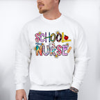 Flowers And Crayons School Nurse Design - School Nurse Unisex Crewneck T-Shirt Sweatshirt Hoodie