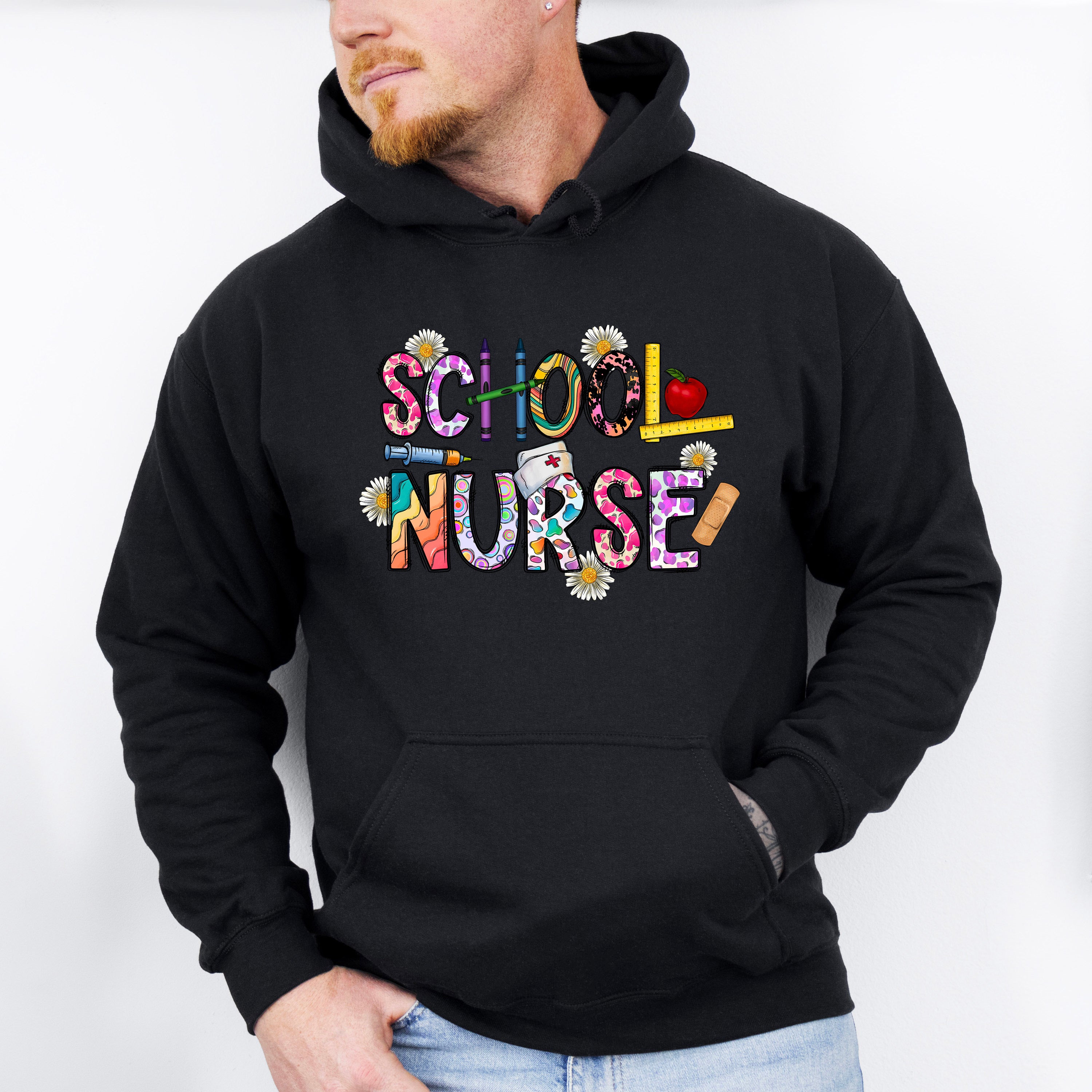 Flowers And Crayons School Nurse Design - School Nurse Unisex Crewneck T-Shirt Sweatshirt Hoodie