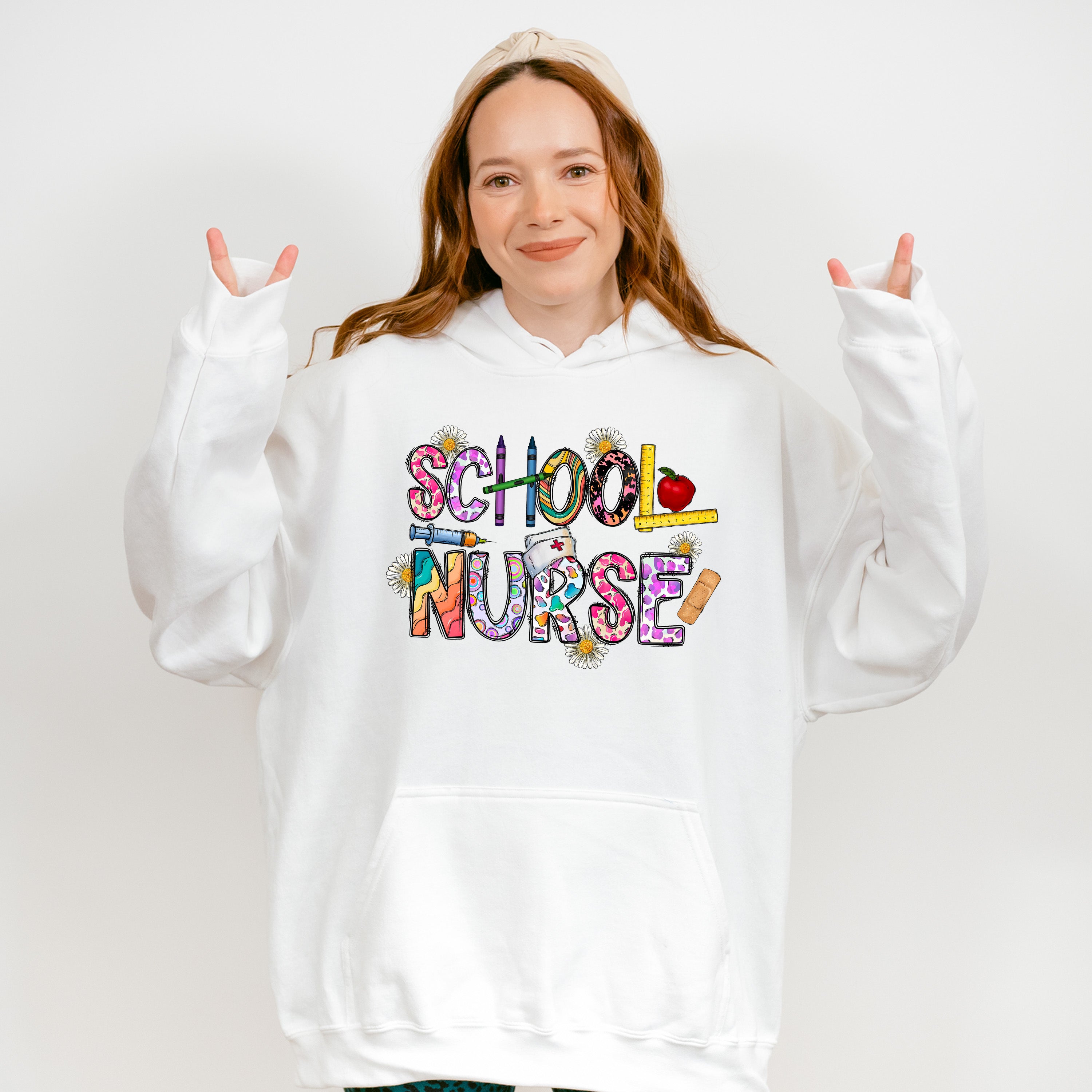 Flowers And Crayons School Nurse Design - School Nurse Unisex Crewneck T-Shirt Sweatshirt Hoodie