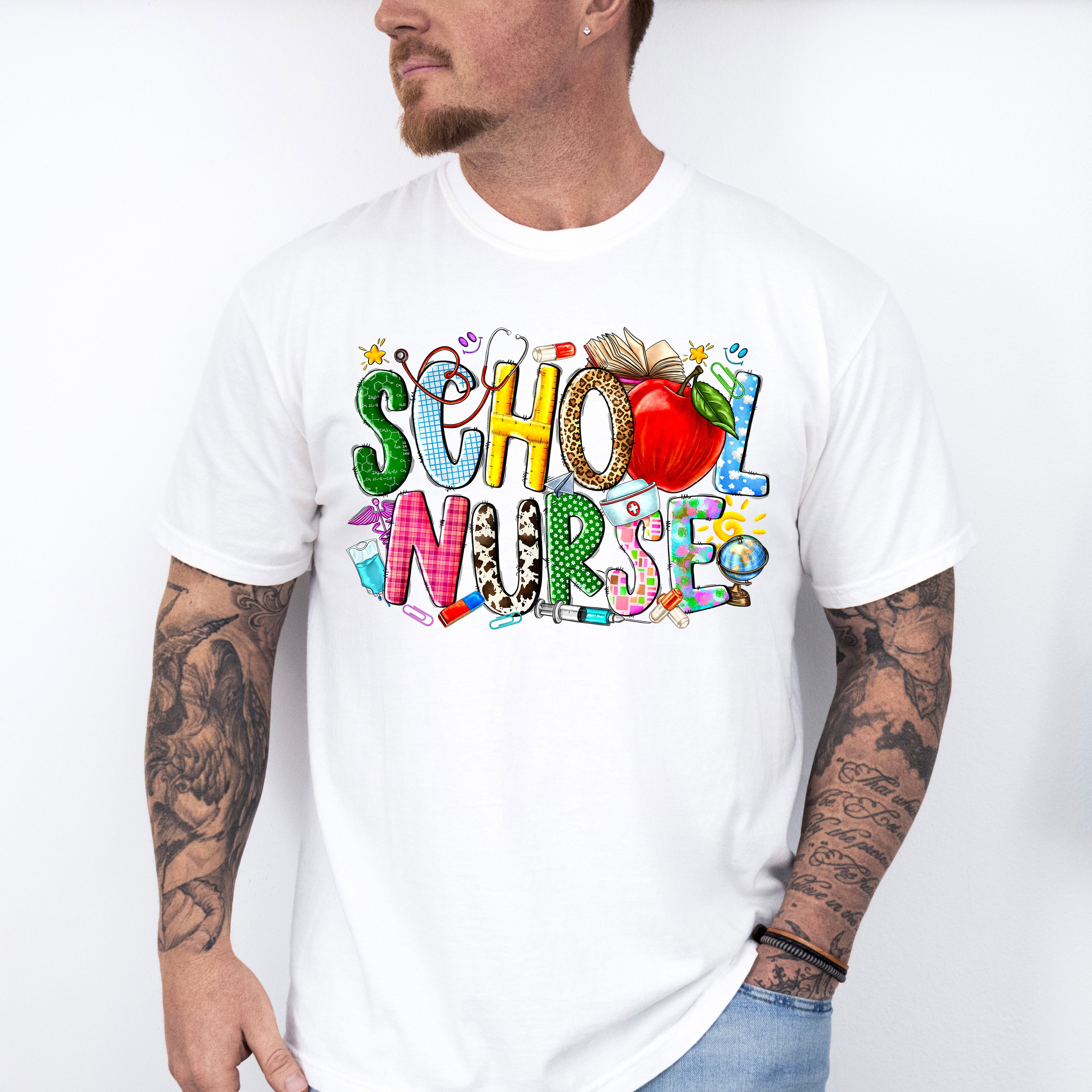 Apple School Nurse Design - School Nurse Unisex Crewneck T-Shirt Sweatshirt Hoodie