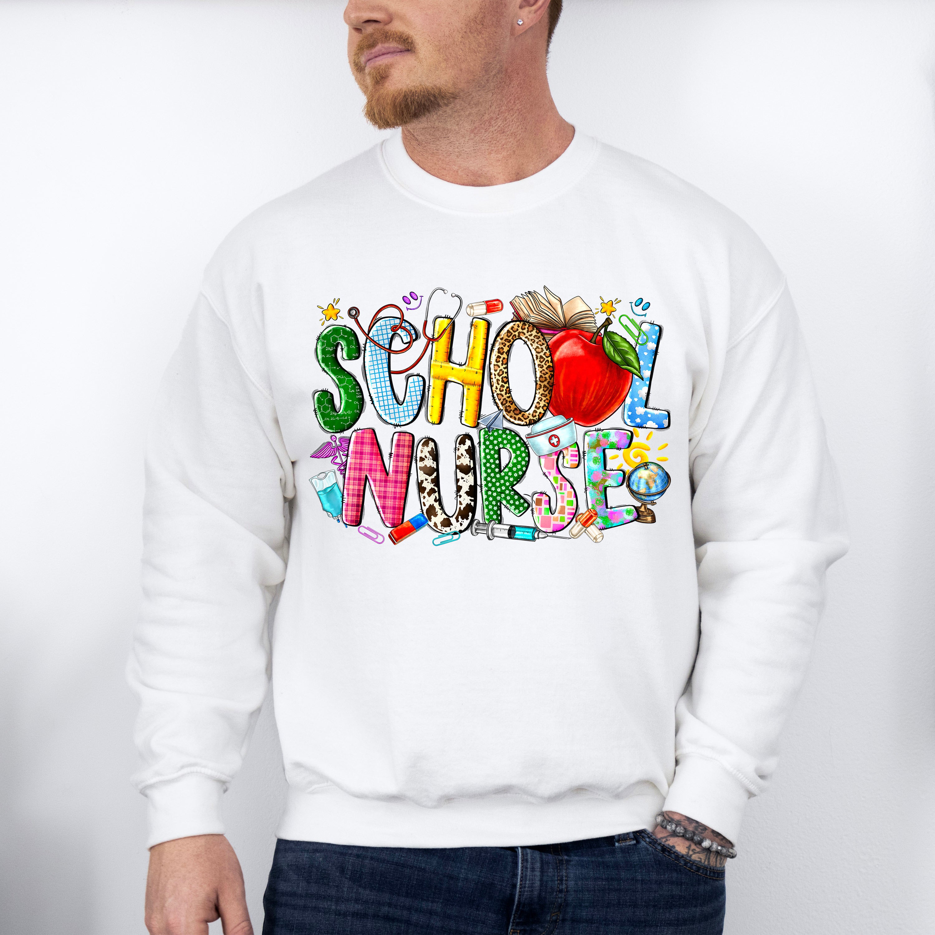 Apple School Nurse Design - School Nurse Unisex Crewneck T-Shirt Sweatshirt Hoodie