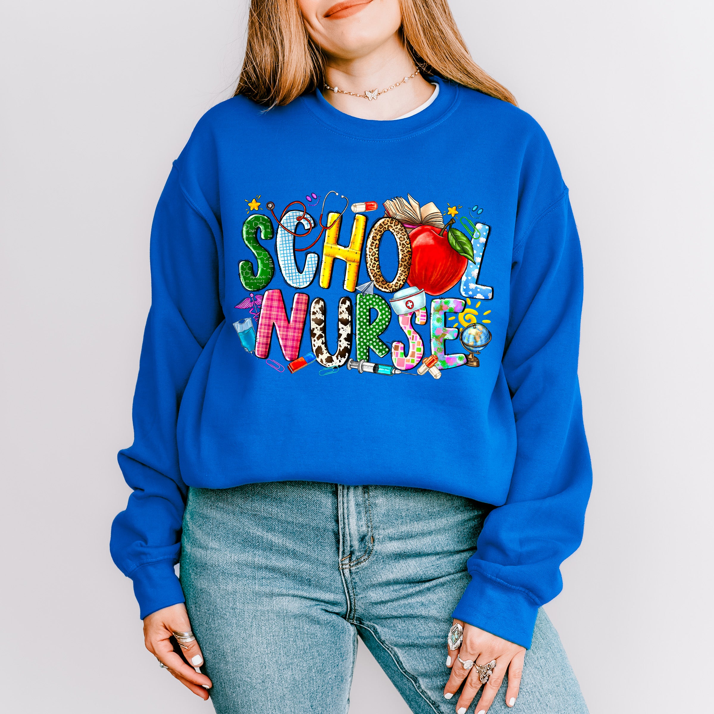 Apple School Nurse Design - School Nurse Unisex Crewneck T-Shirt Sweatshirt Hoodie