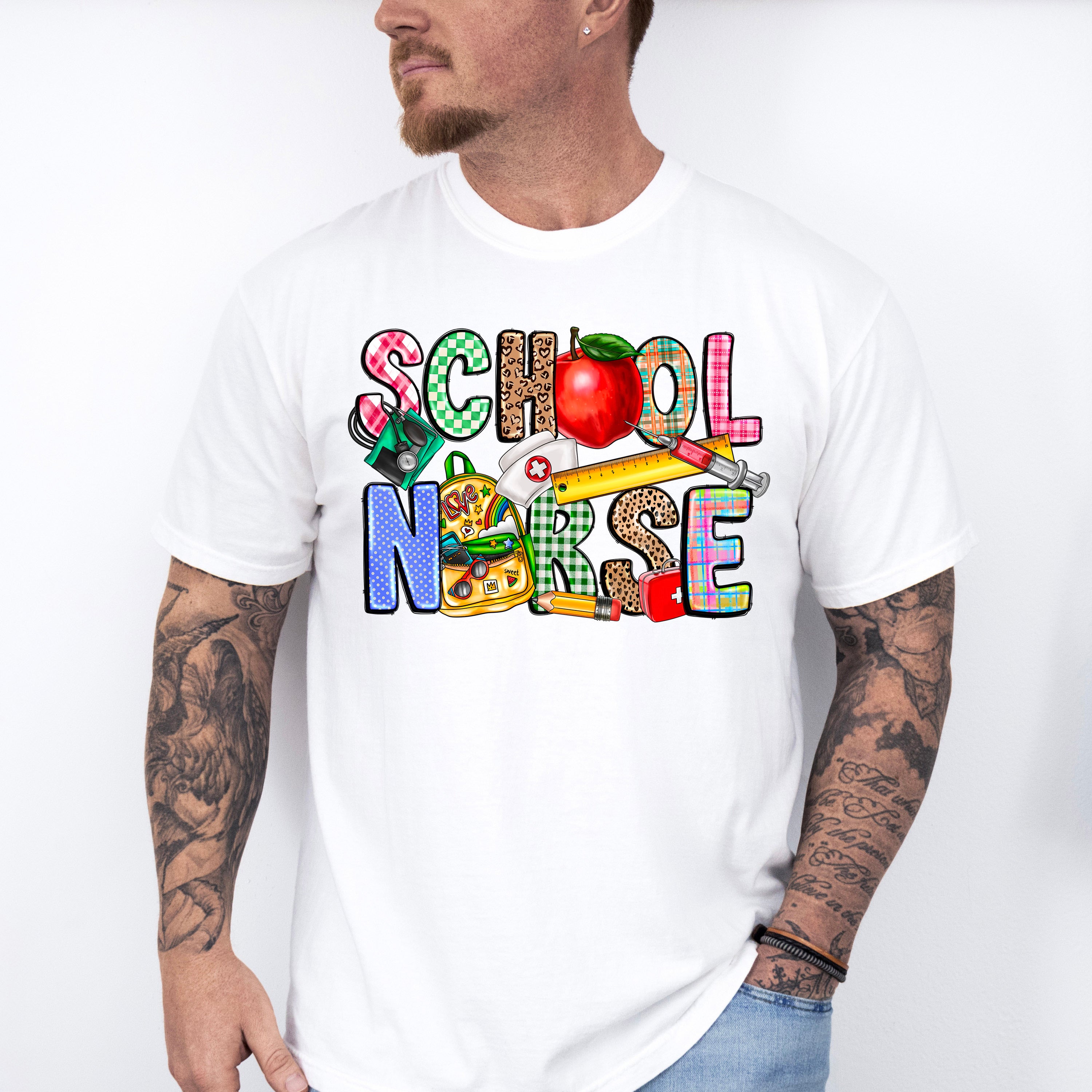 Apple And Ruler School Nurse Design - School Nurse Unisex Crewneck T-Shirt Sweatshirt Hoodie