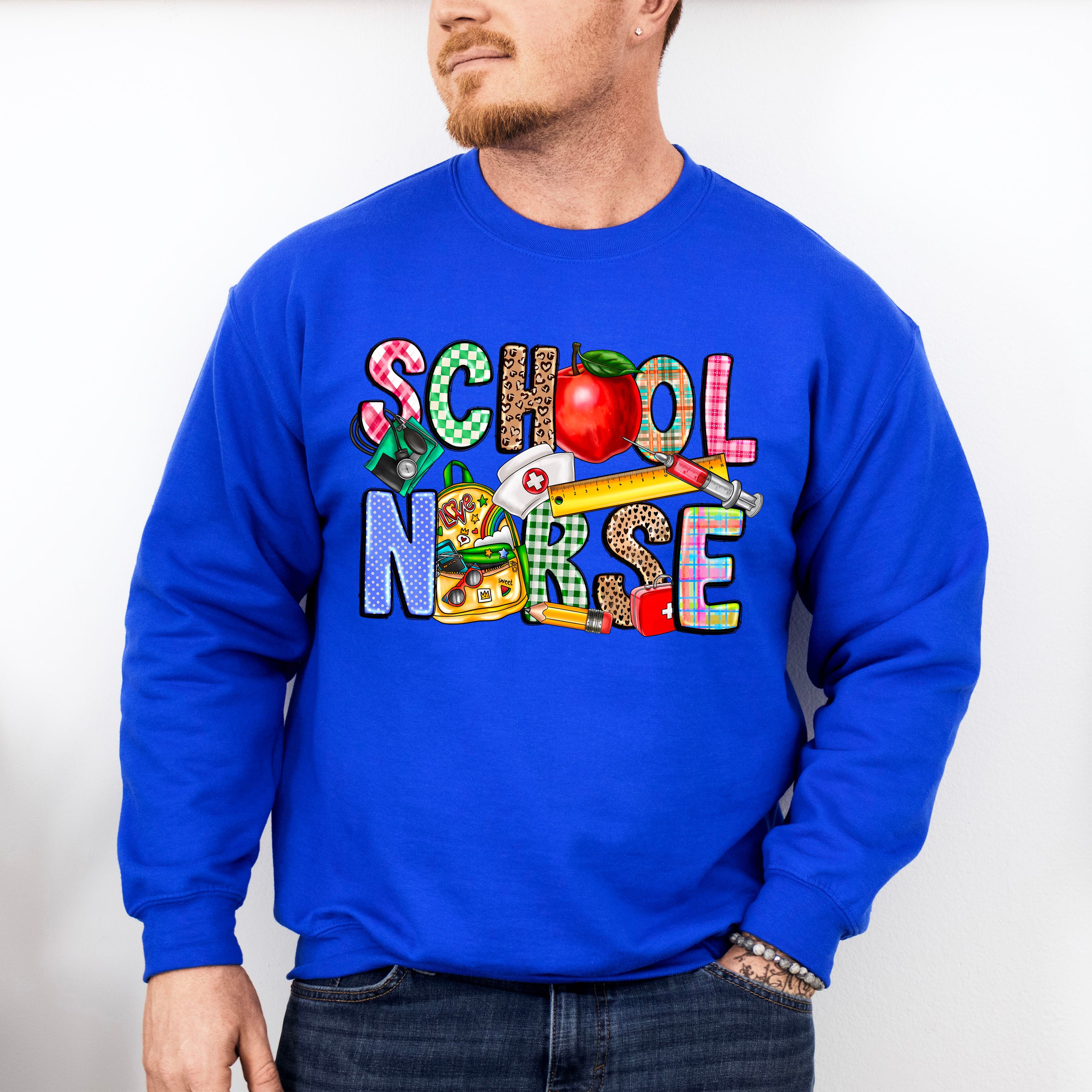 Apple And Ruler School Nurse Design - School Nurse Unisex Crewneck T-Shirt Sweatshirt Hoodie