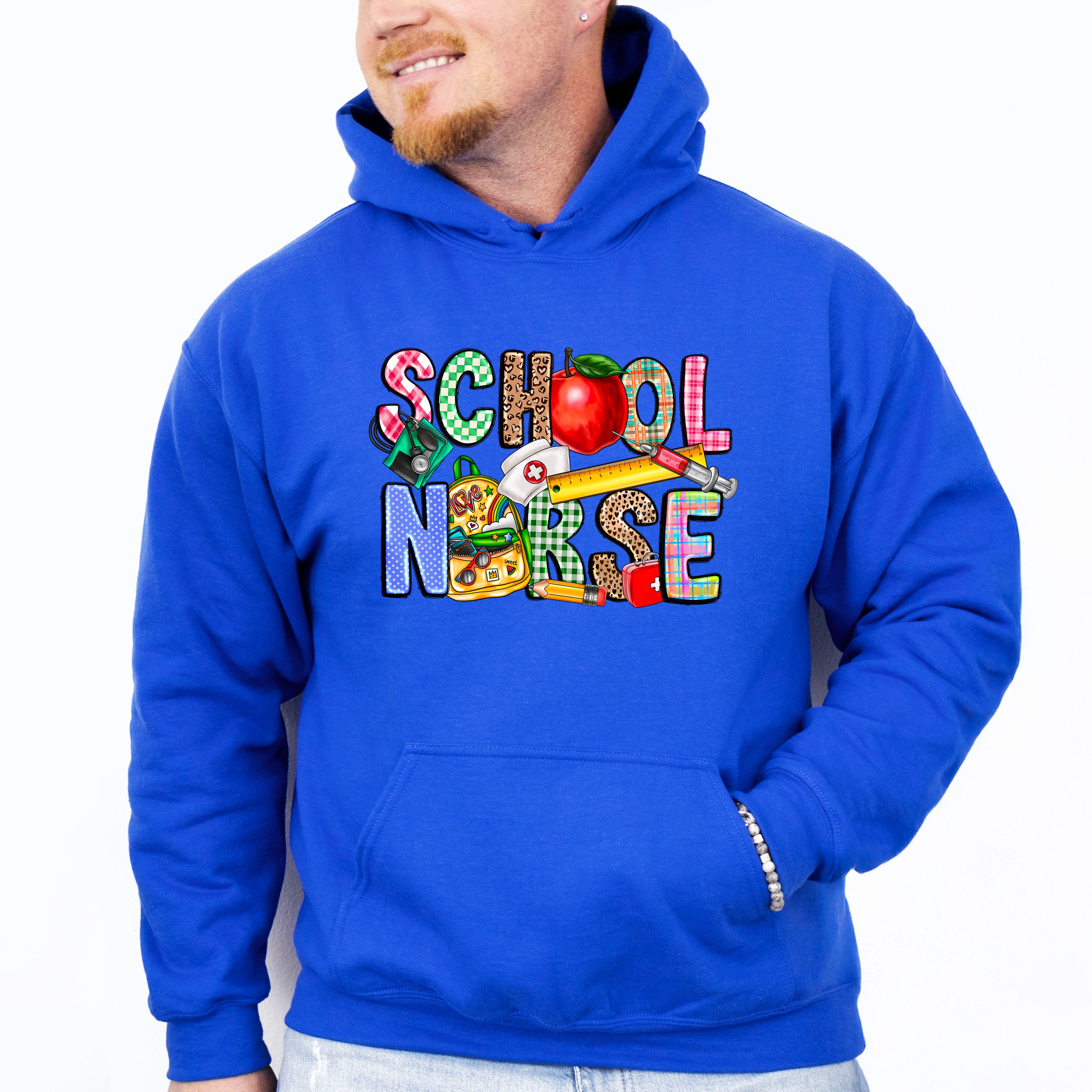 Apple And Ruler School Nurse Design - School Nurse Unisex Crewneck T-Shirt Sweatshirt Hoodie
