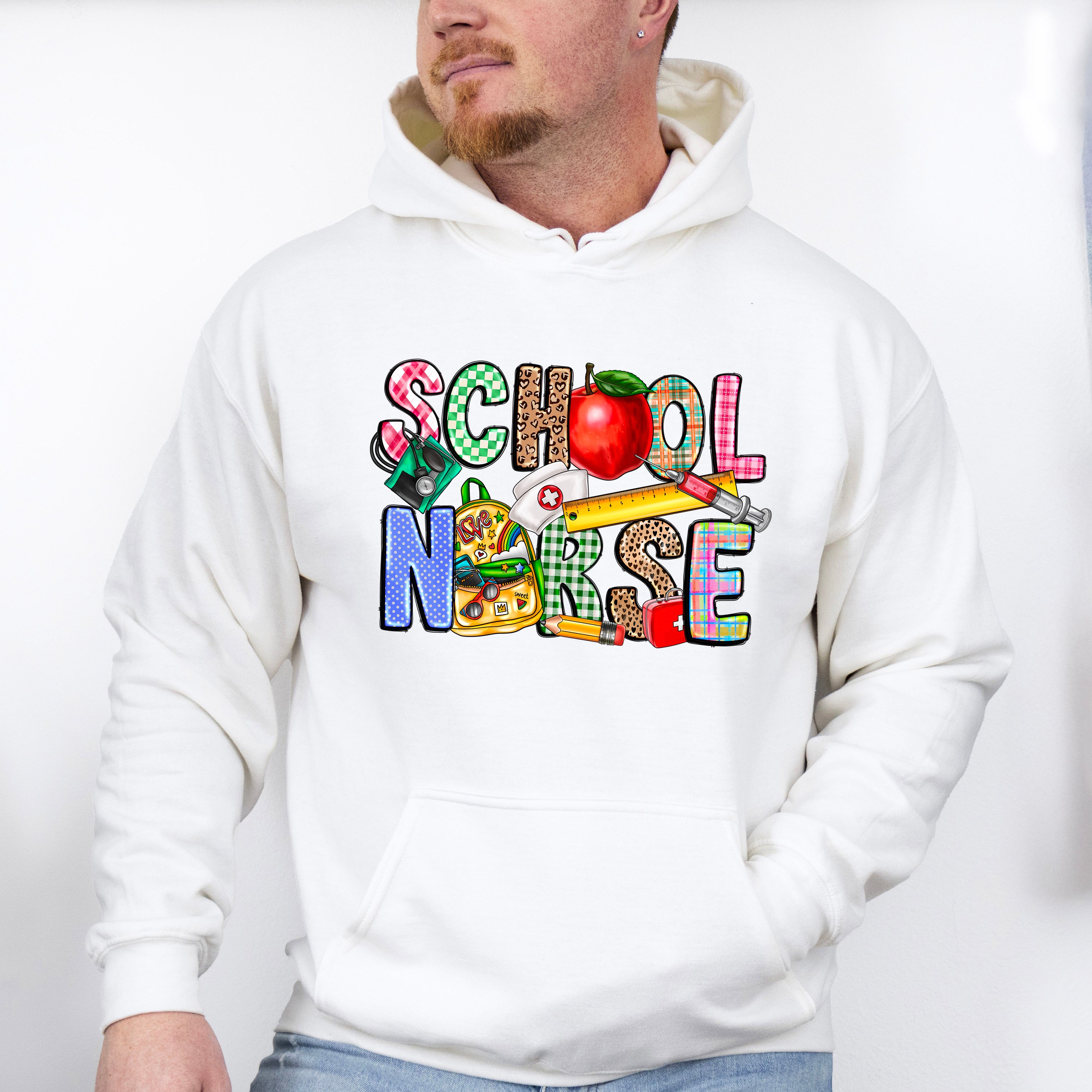 Apple And Ruler School Nurse Design - School Nurse Unisex Crewneck T-Shirt Sweatshirt Hoodie