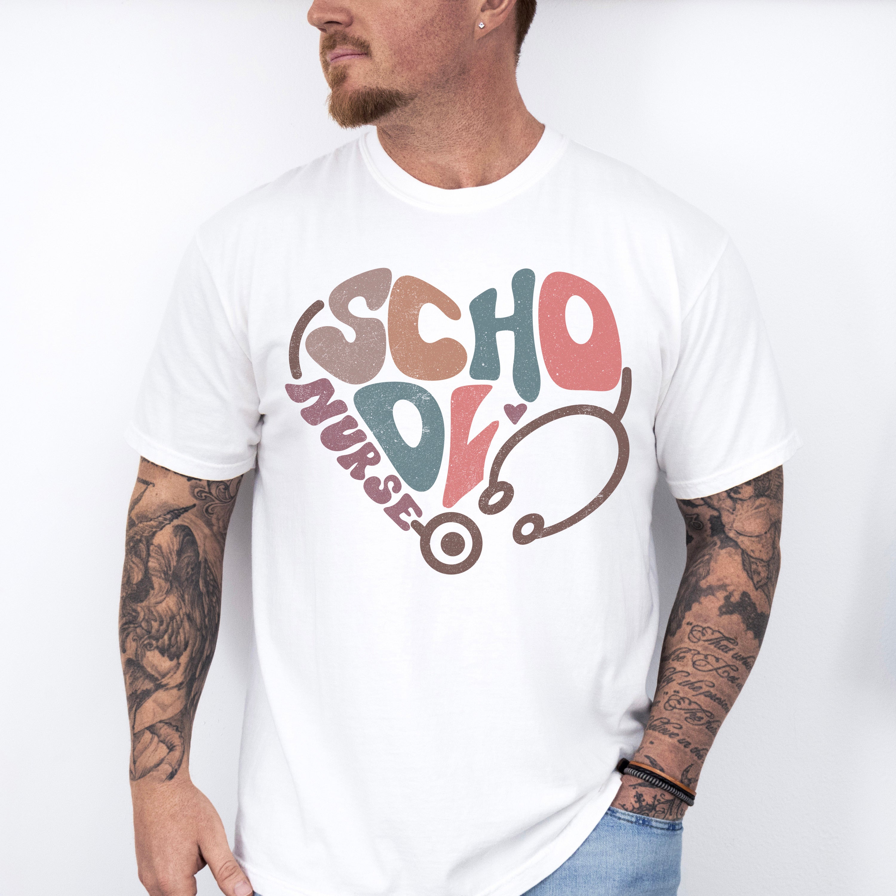 Heart Shape School Nurse Design - School Nurse Unisex Crewneck T-Shirt Sweatshirt Hoodie