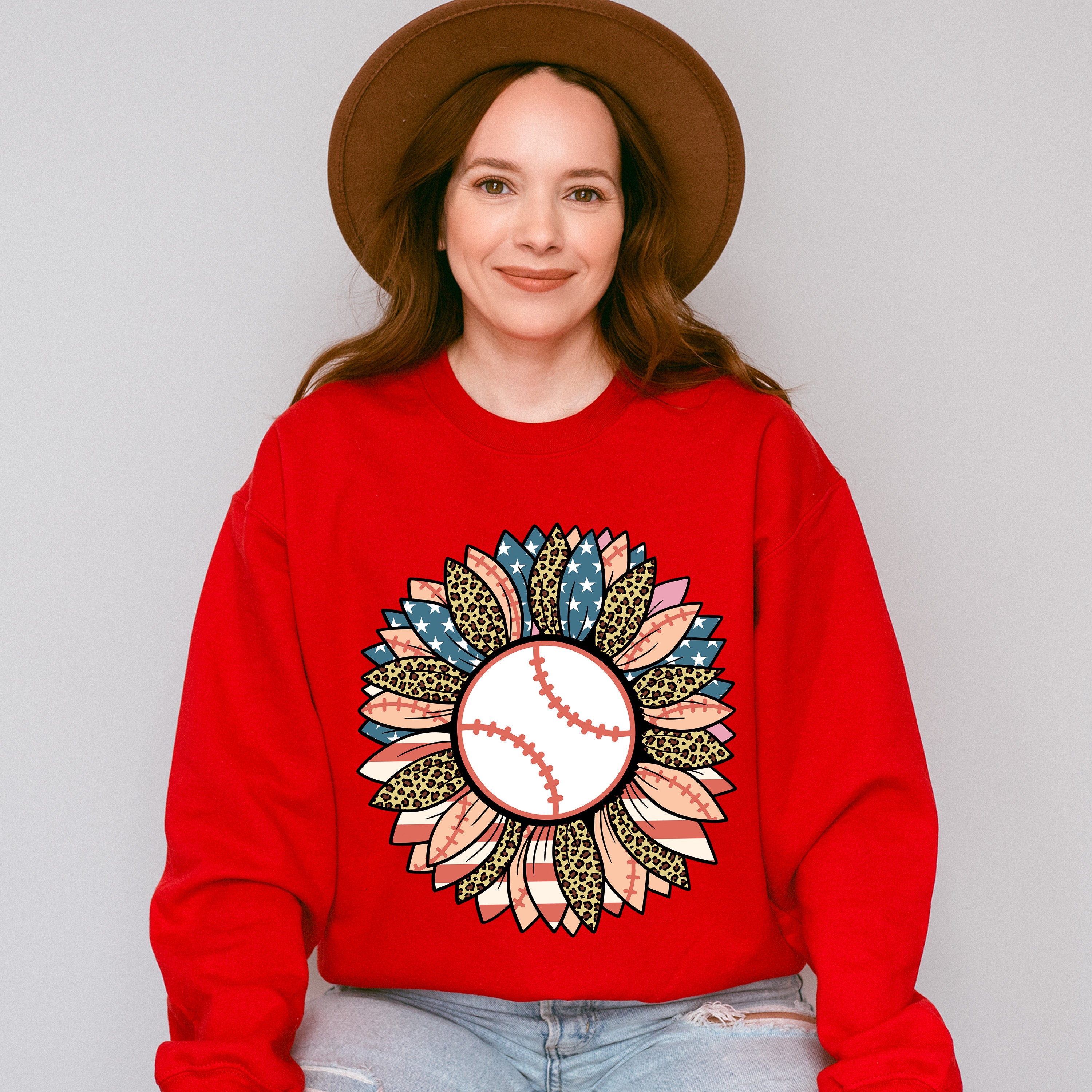 Baseball Sunflower Design - Baseball Unisex Crewneck T-Shirt Sweatshirt Hoodie