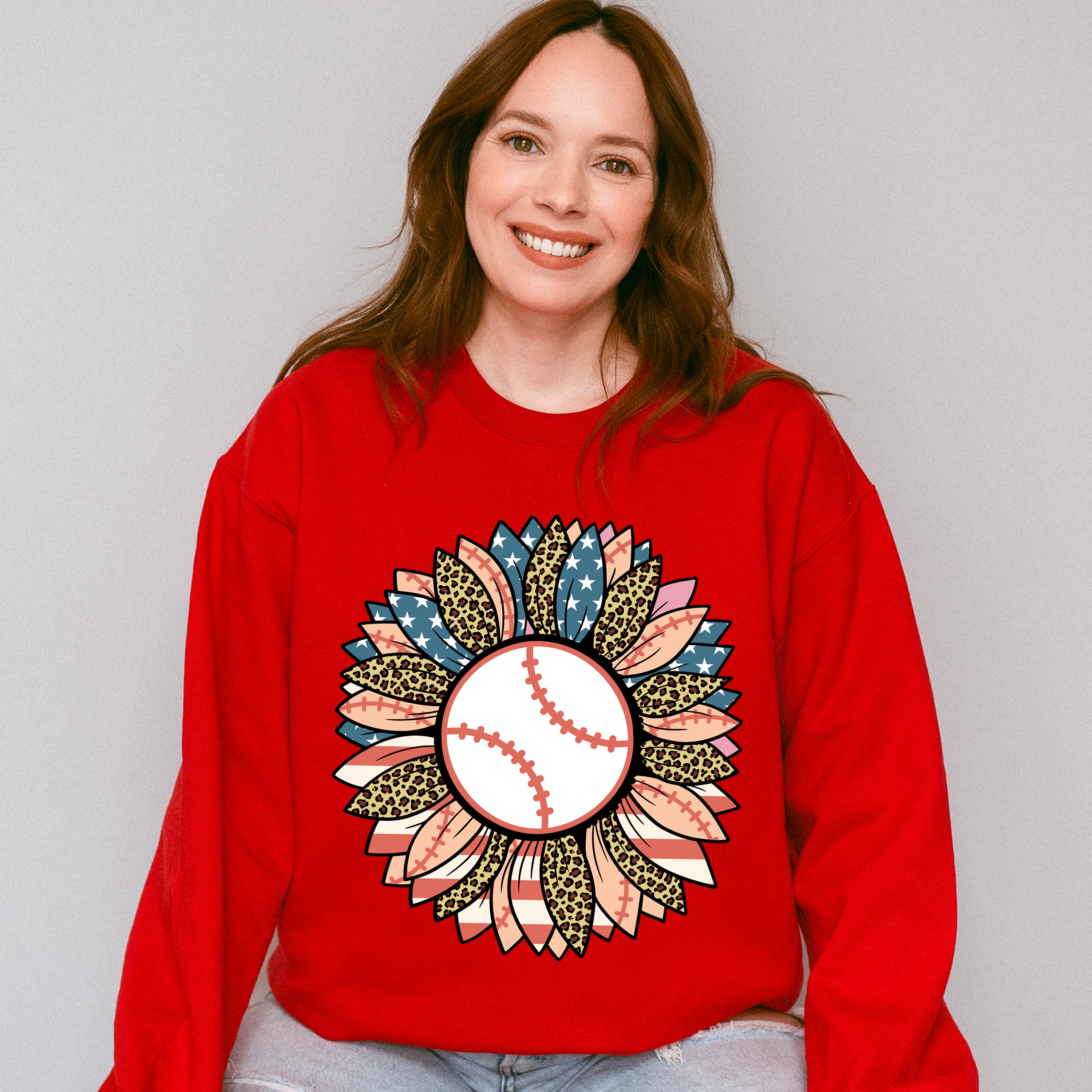 Baseball Sunflower Design - Baseball Unisex Crewneck T-Shirt Sweatshirt Hoodie