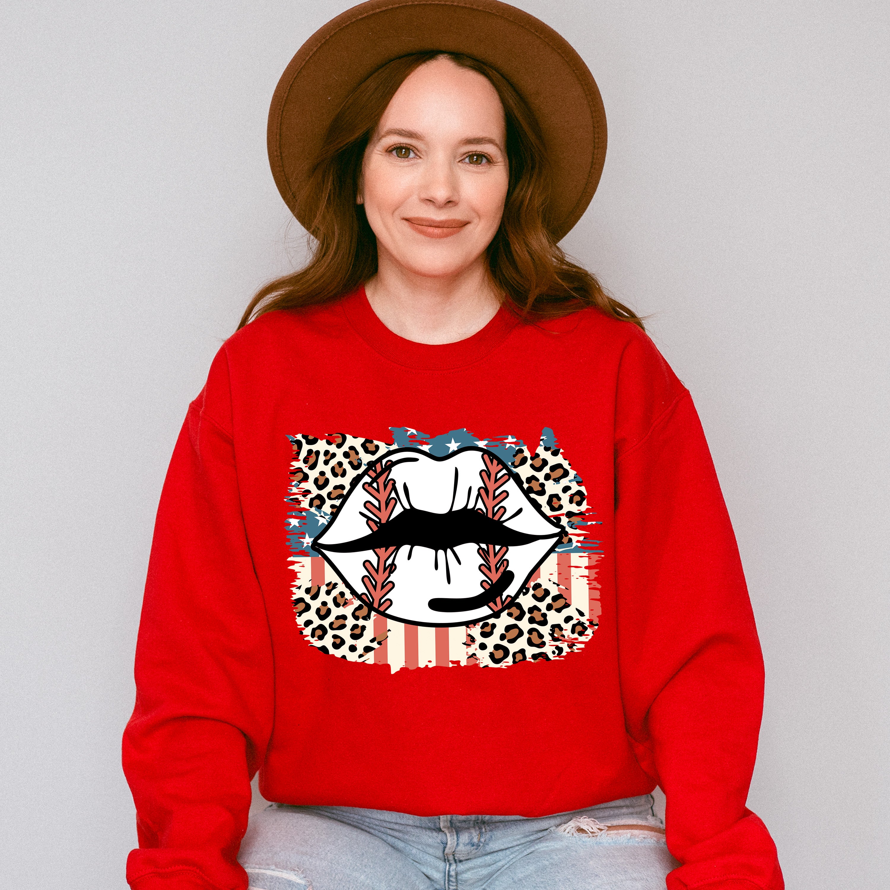 Baseball Lips Design - Baseball Unisex Crewneck T-Shirt Sweatshirt Hoodie