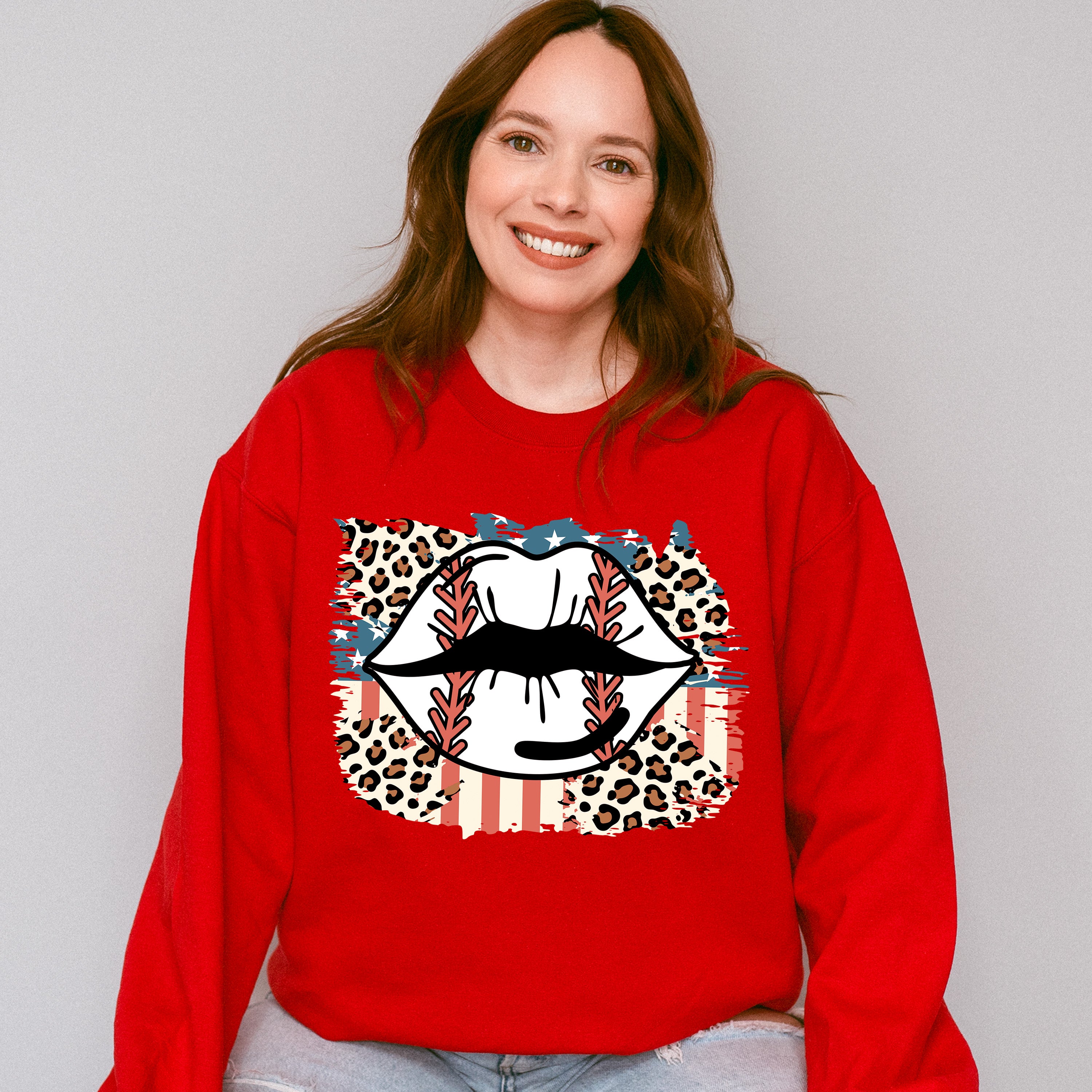 Baseball Lips Design - Baseball Unisex Crewneck T-Shirt Sweatshirt Hoodie