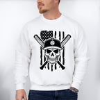 US Flag Skull Design - Baseball Unisex Crewneck T-Shirt Sweatshirt Hoodie