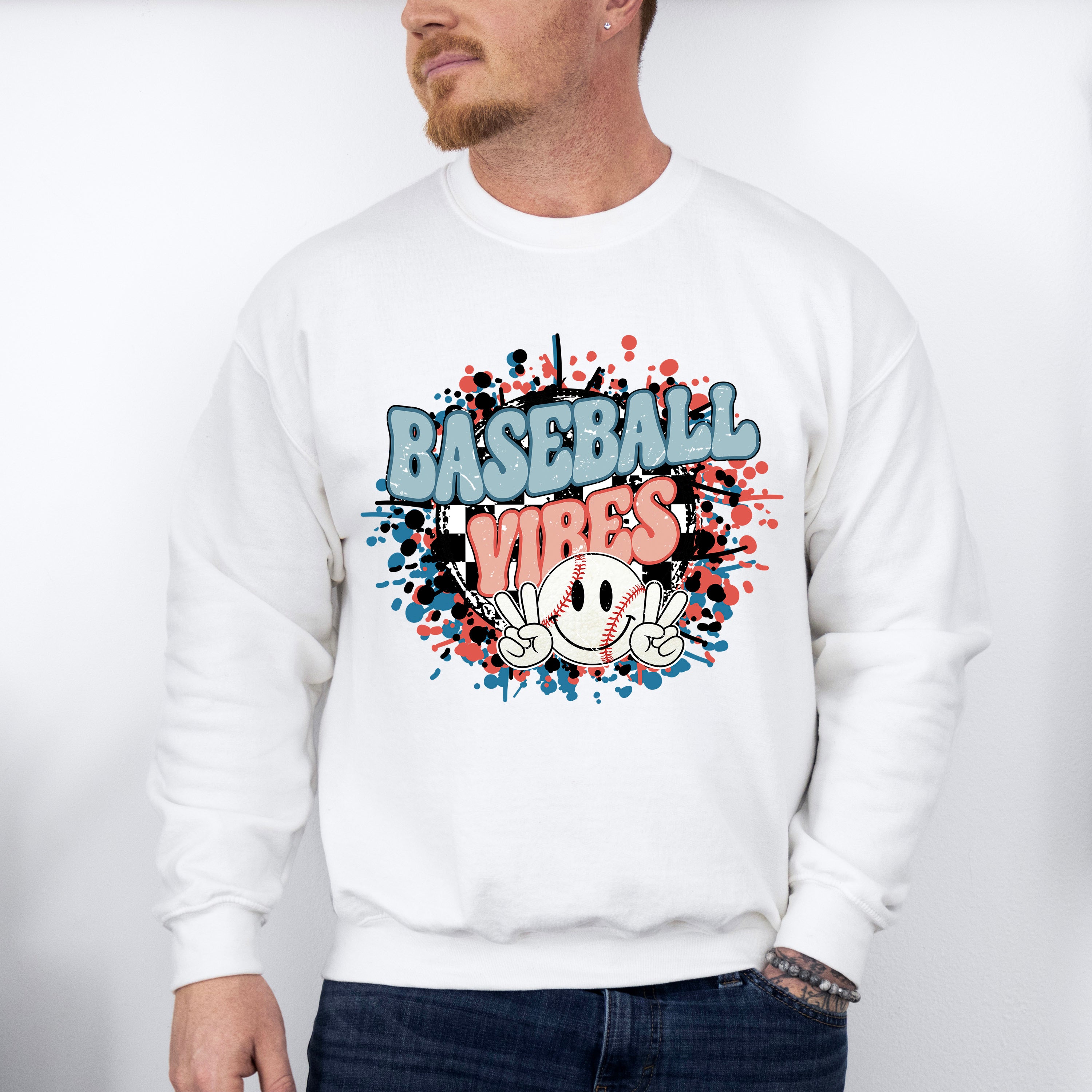 Baseball Vibes Smiley - Baseball Unisex Crewneck T-Shirt Sweatshirt Hoodie