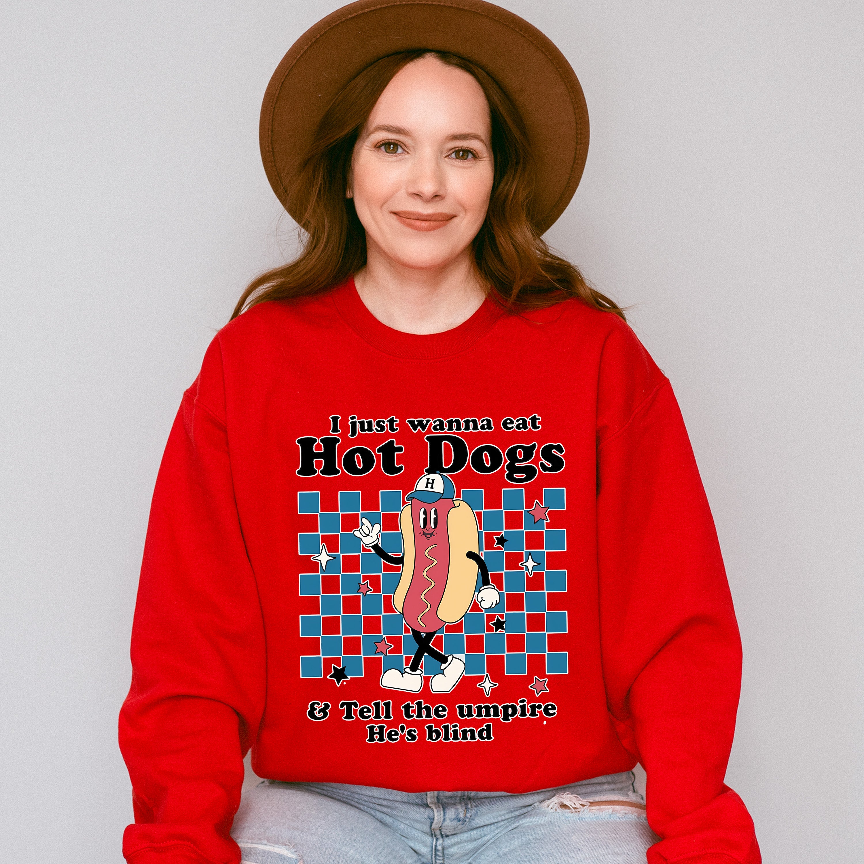 I Just Wanna Eat Hot Dogs - Baseball Unisex Crewneck T-Shirt Sweatshirt Hoodie