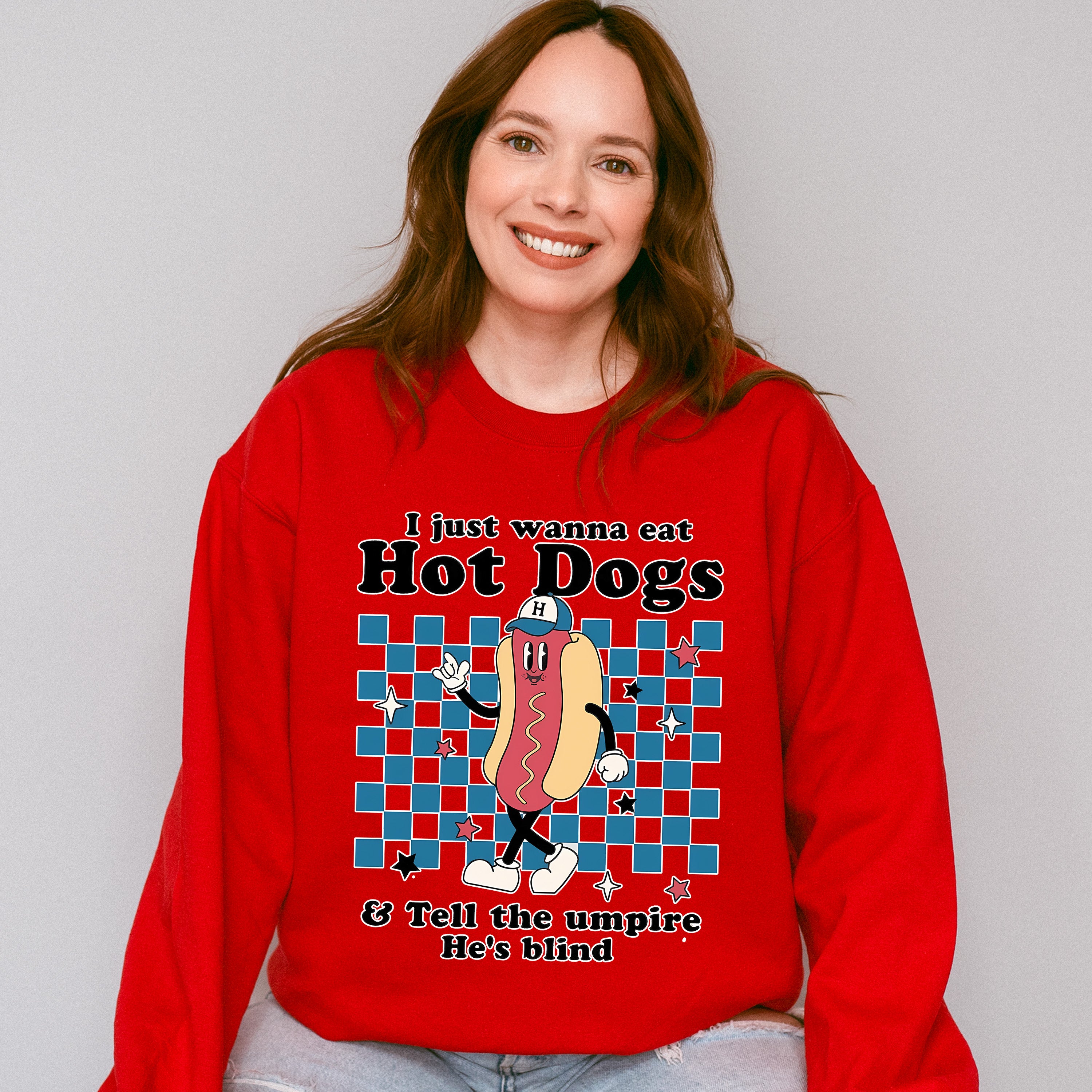 I Just Wanna Eat Hot Dogs - Baseball Unisex Crewneck T-Shirt Sweatshirt Hoodie
