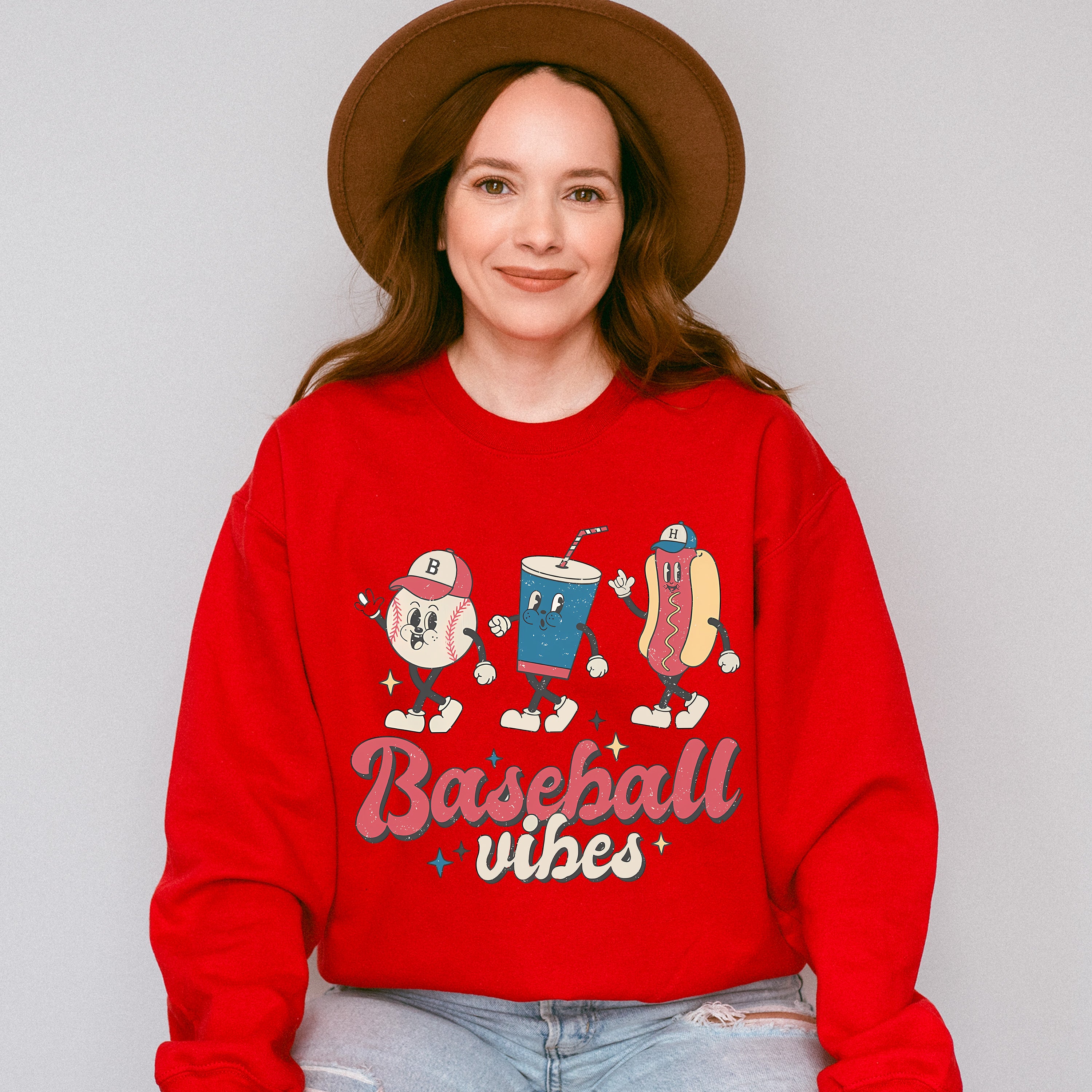 Baseball Drink And Hot Dog Design - Baseball Unisex Crewneck T-Shirt Sweatshirt Hoodie