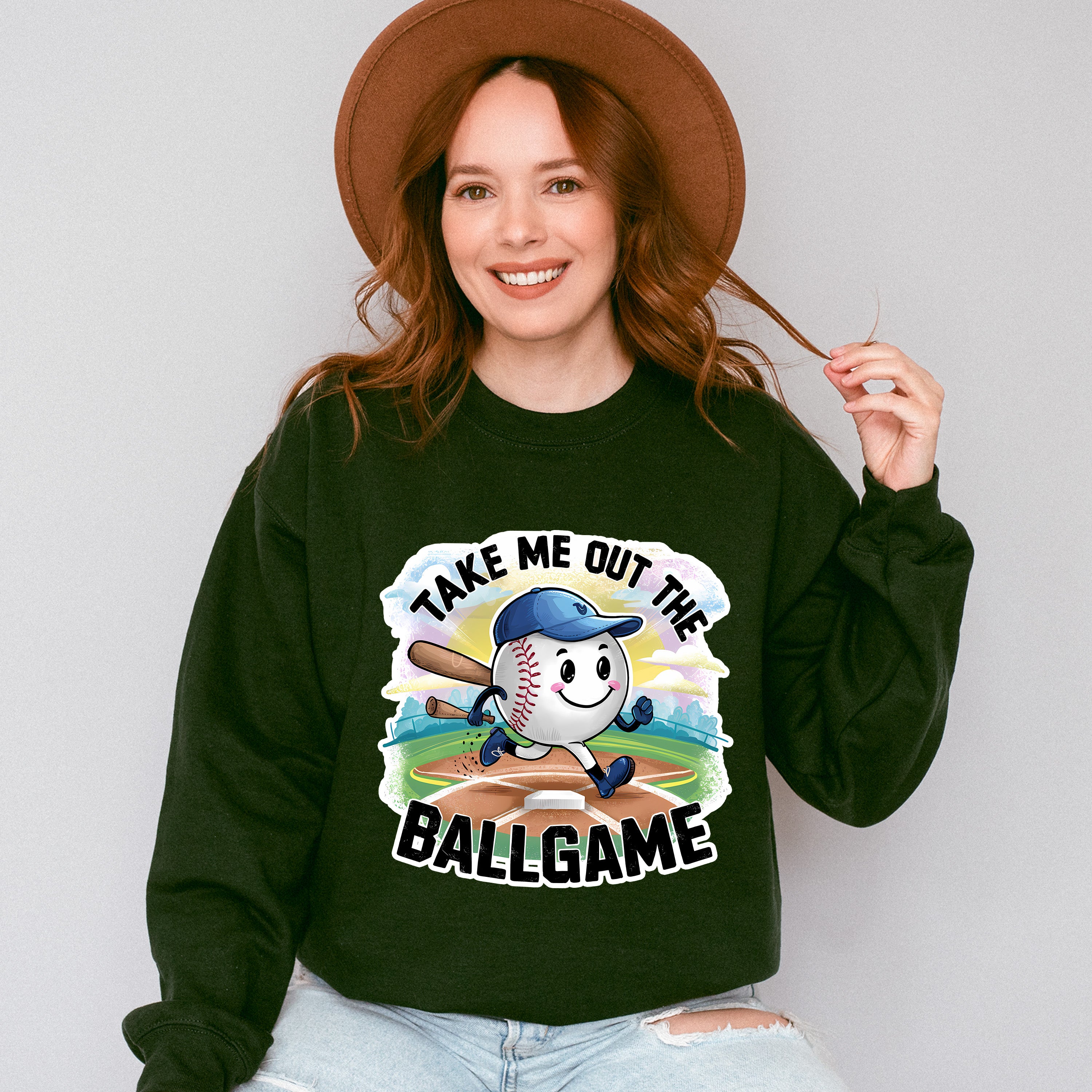 Take Me Out The Ball Game Running Ball Design - Baseball Unisex Crewneck T-Shirt Sweatshirt Hoodie