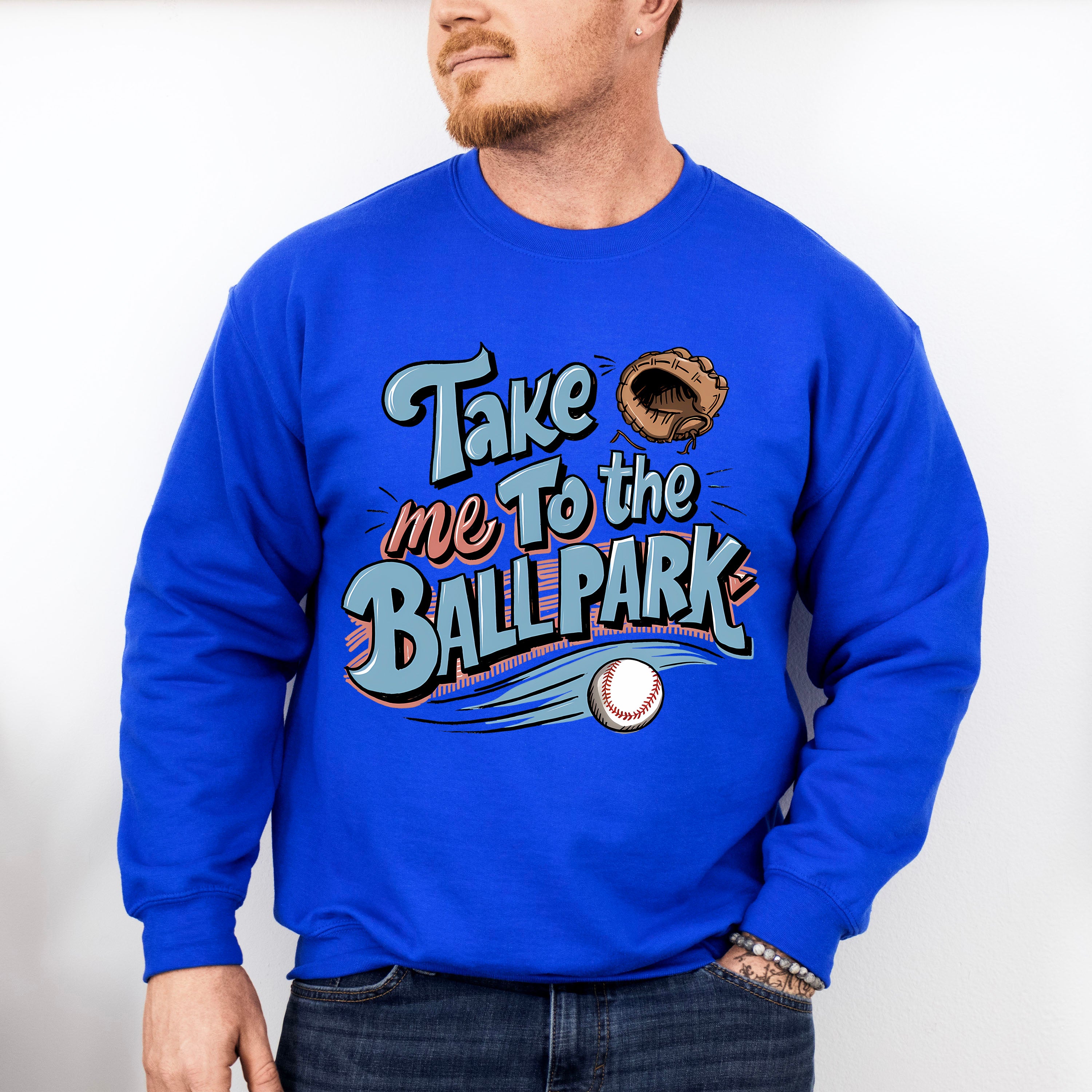 Take Me To The Ballpark Glove Design - Baseball Unisex Crewneck T-Shirt Sweatshirt Hoodie