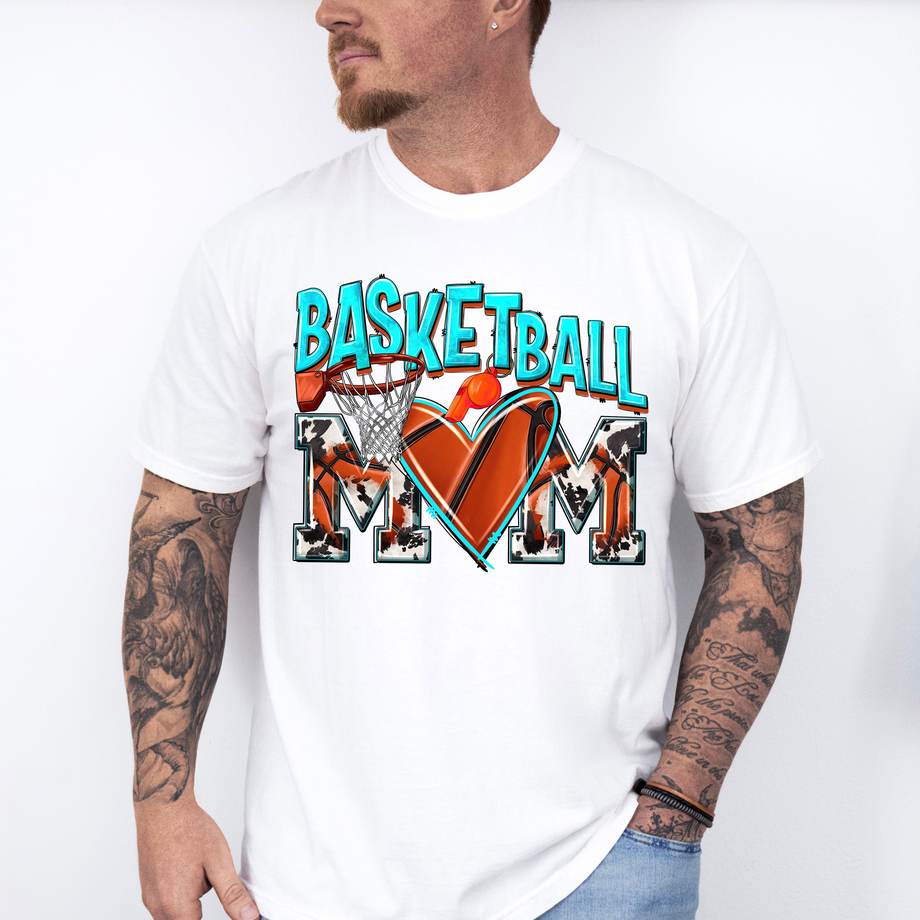 Turquoise Basketball Mom Design - Basketball Unisex Crewneck T-Shirt Sweatshirt Hoodie